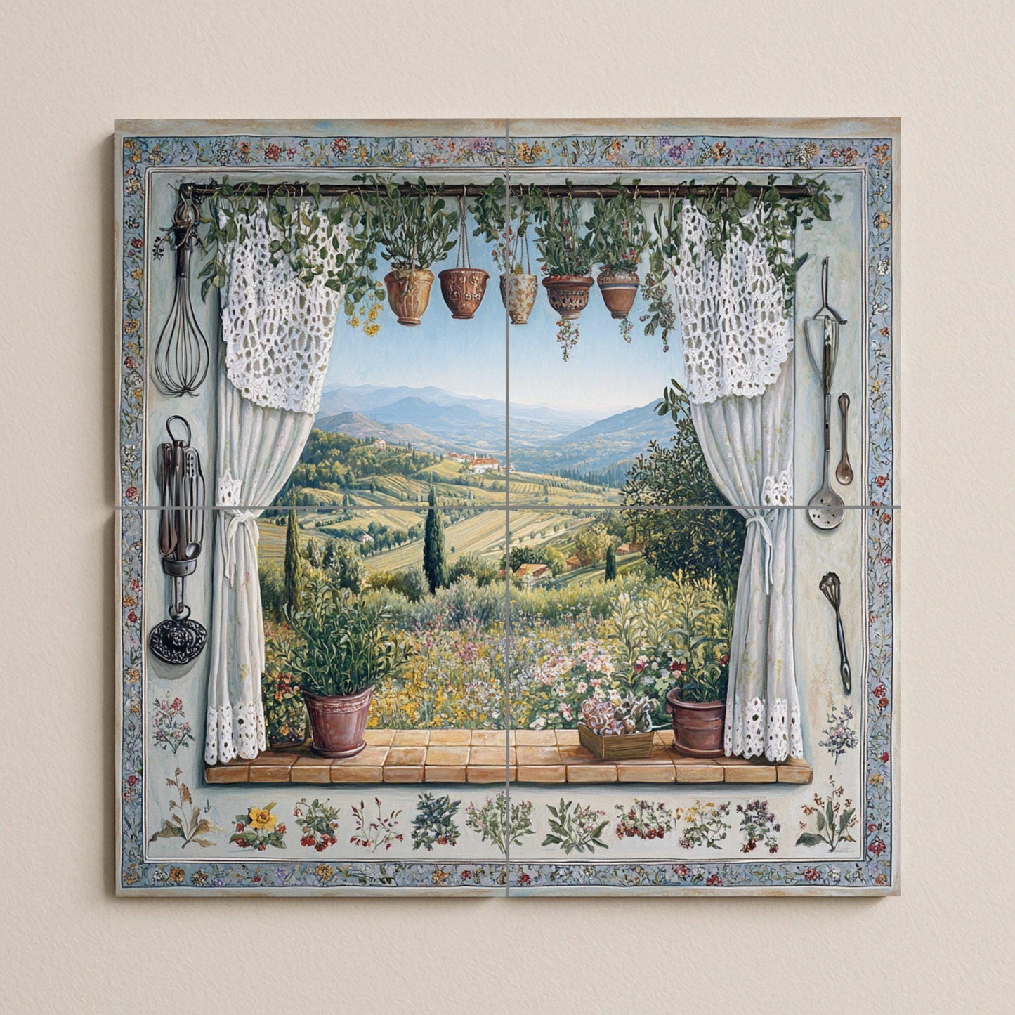 Vista a la campiña toscana y colinas de viñ — Fresque Murale en Carreaux de Céramique · Décor Mural Culinaire
