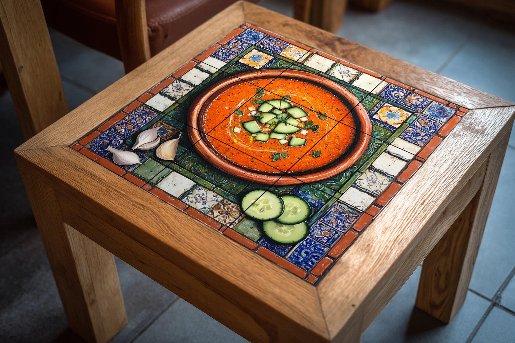 Mural de azulejos cerámicos de gazpacho andaluz con cuenco de…