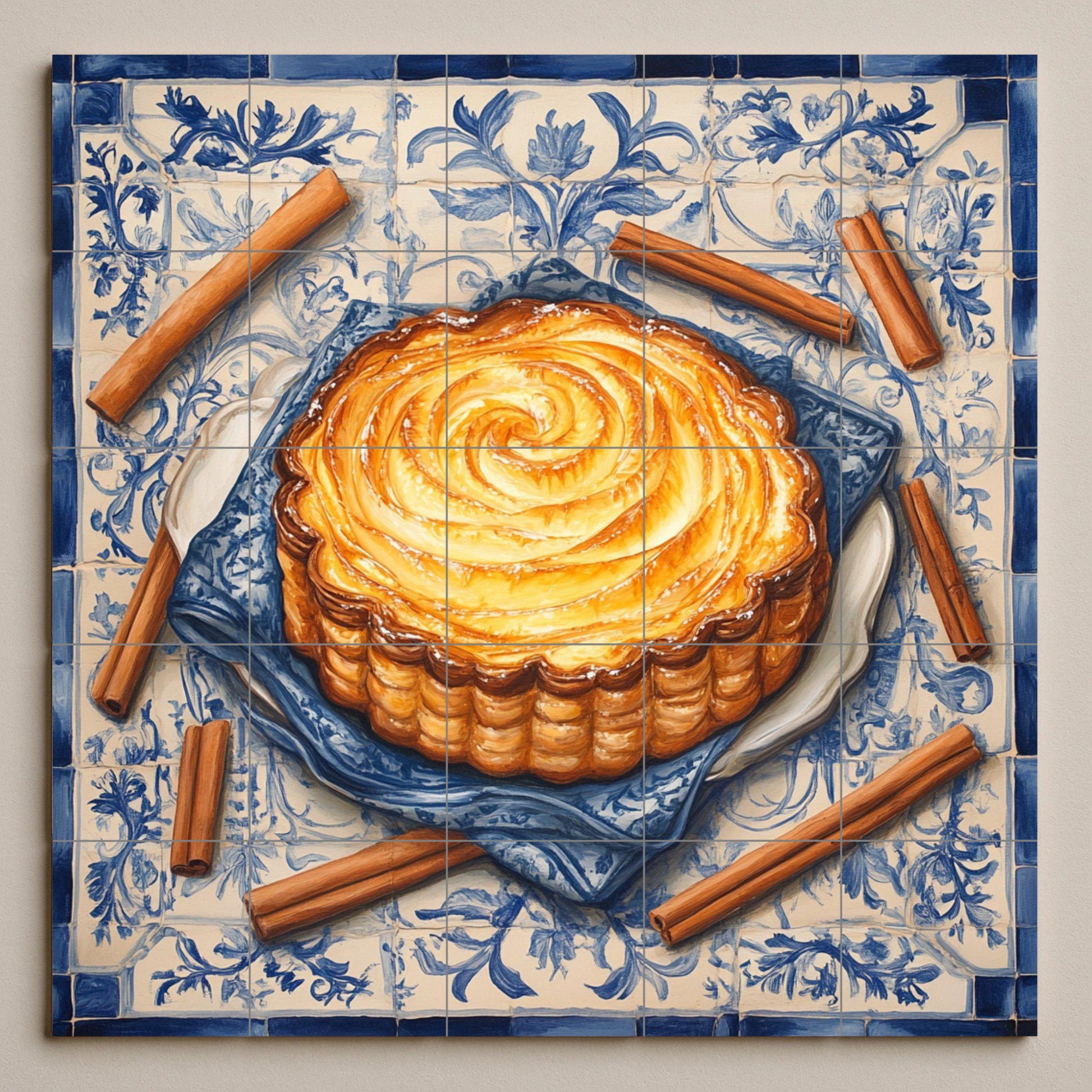 Mural portugués de azulejos de cerámica pastel de nata con palitos de…