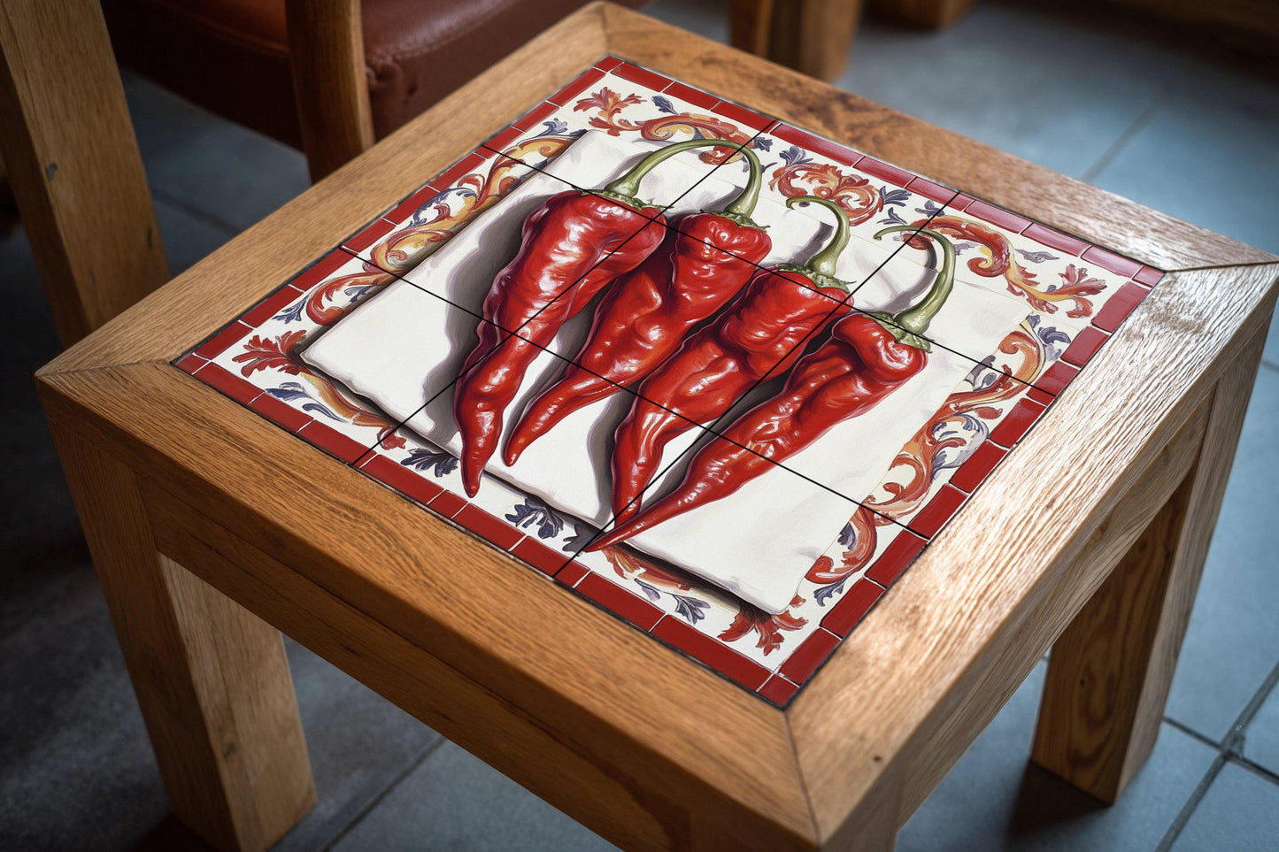 Rústica con chiles rojos, arte mural de peperon — Kitchen & Country Scene · Tile Wall Art