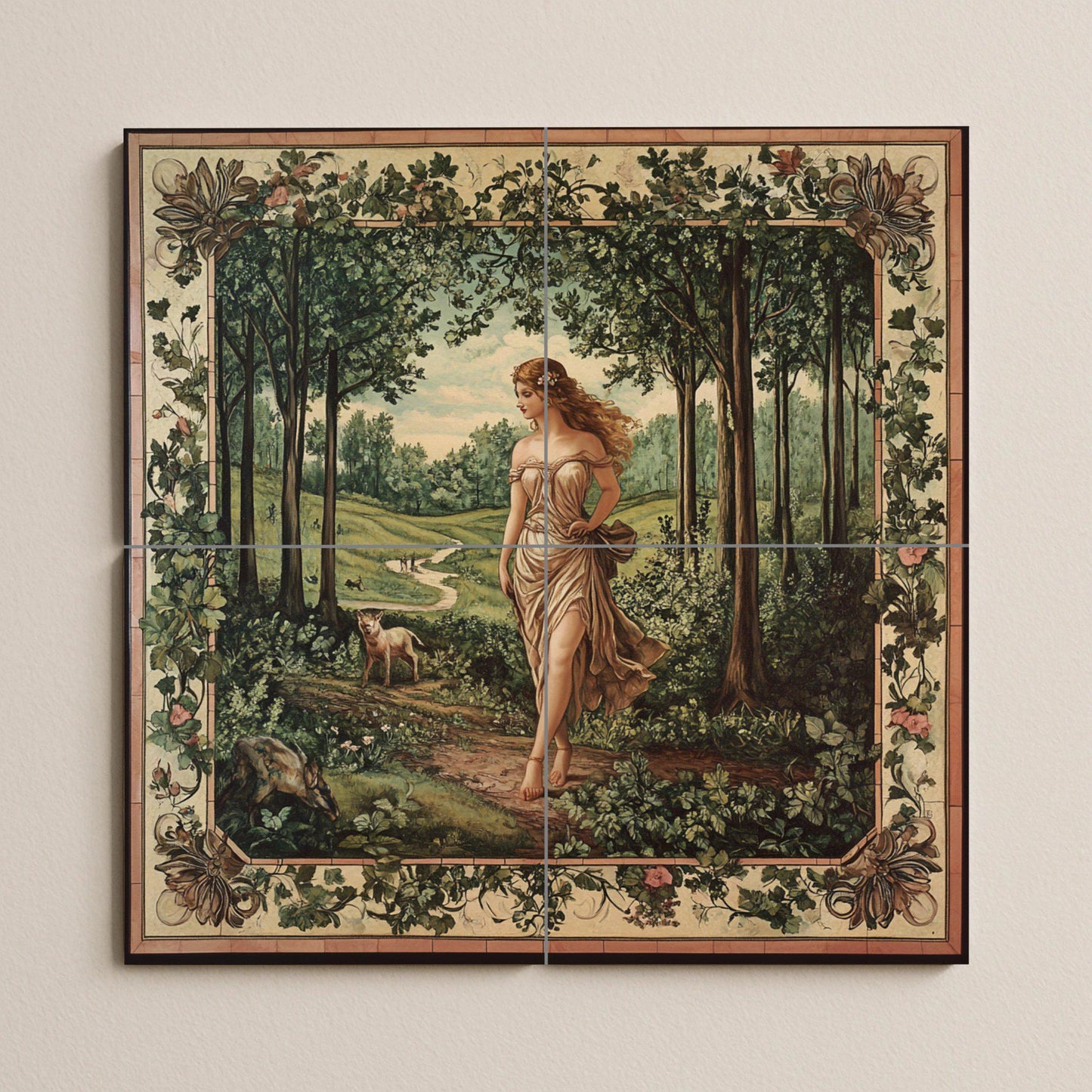 Une Déesse Mythologique du Forêt avec Allégorie p — Art Mural Mythologique, Art Mural en Céramique