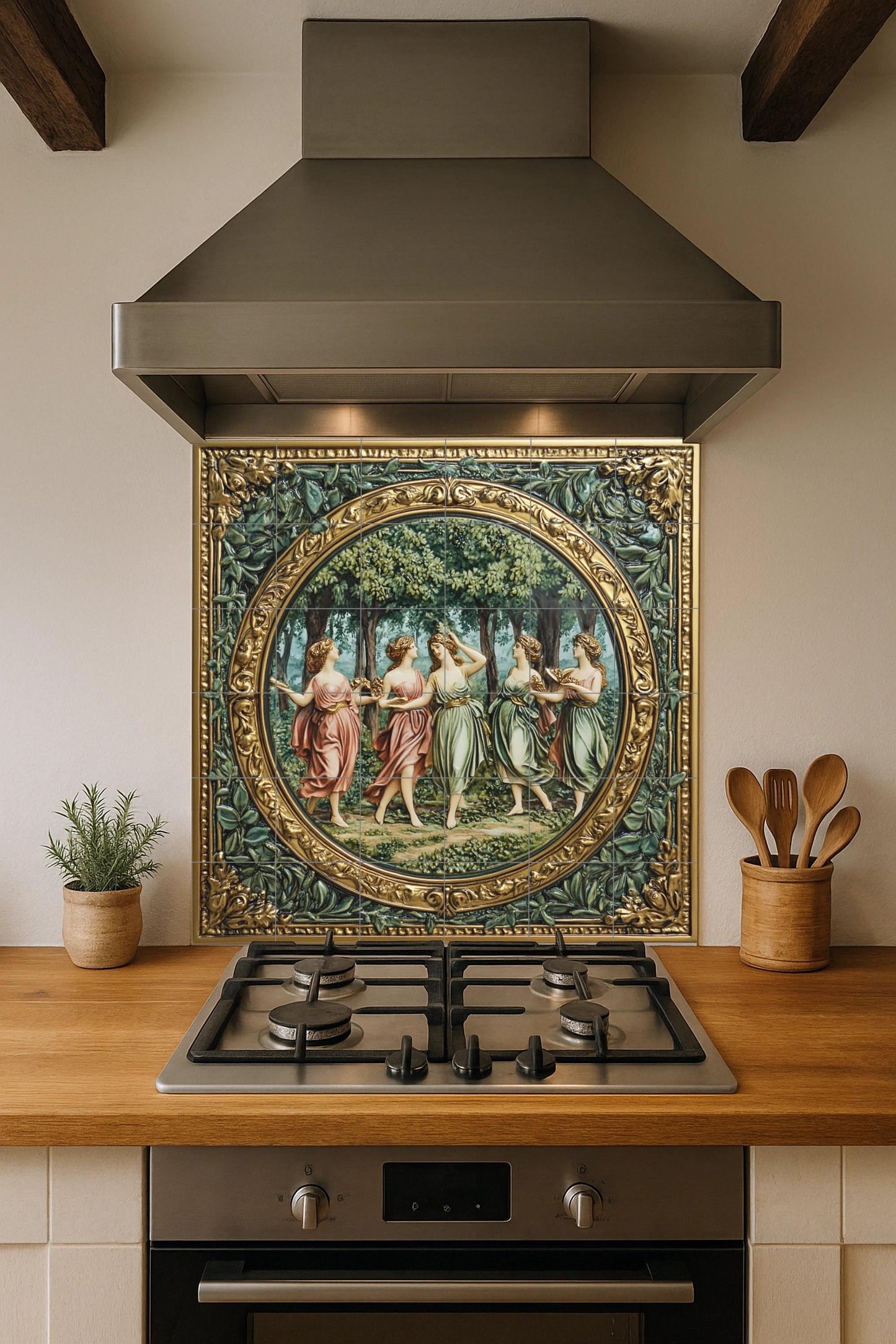 Renacentistas con gracia danzante mitológica, fre · Murale Ceramico — Leggende ed Epica