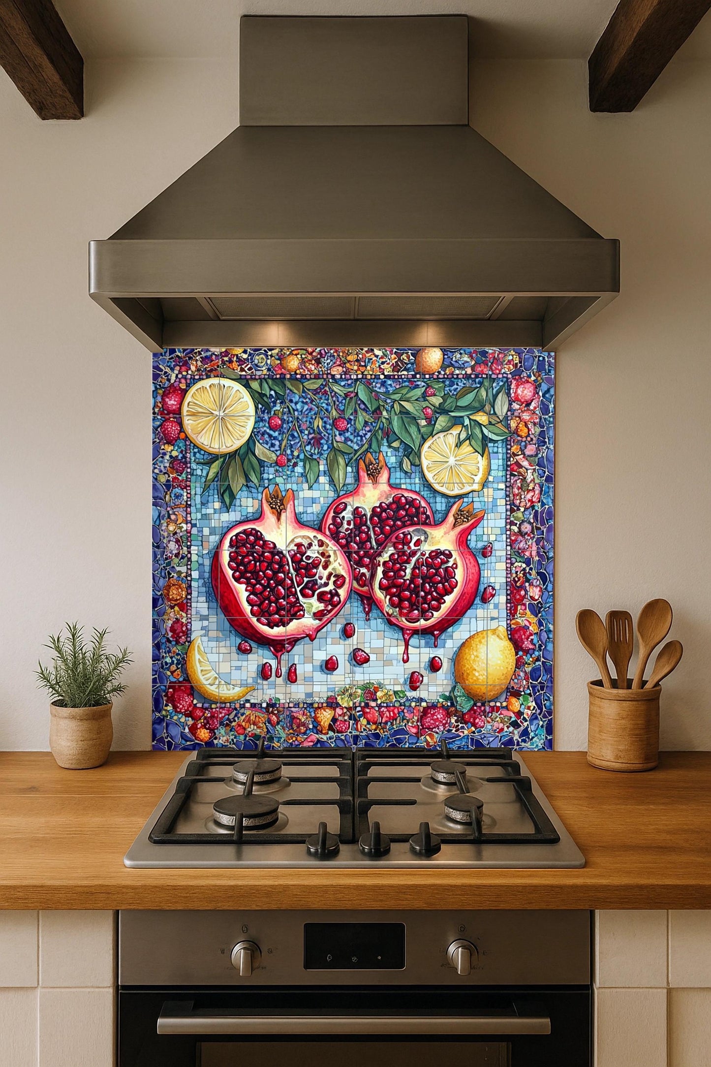 Pomegranate mediterránea — Rustic Farmhouse Art · Tile Wall Art