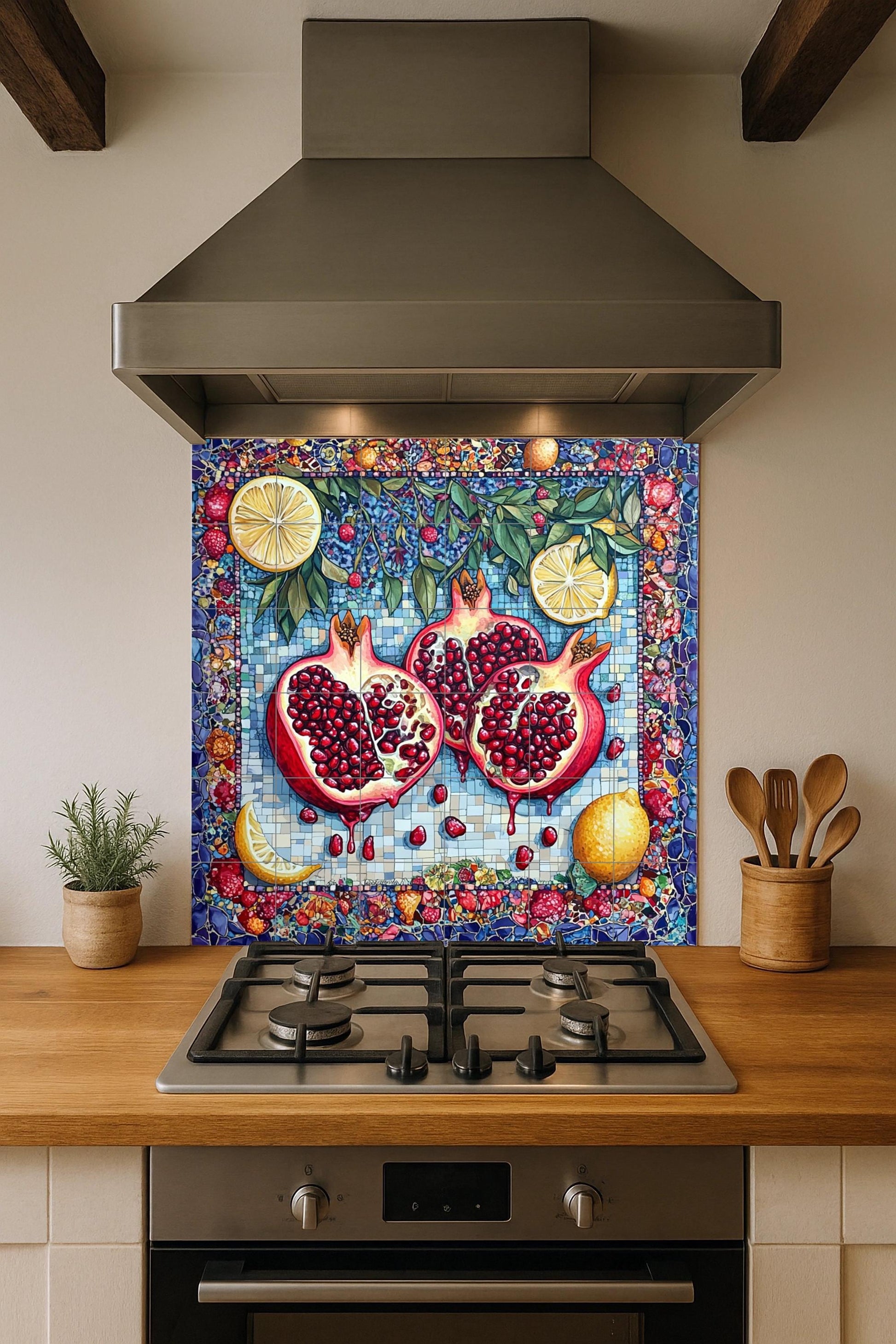 Pomegranate mediterránea — Rustic Farmhouse Art · Tile Wall Art