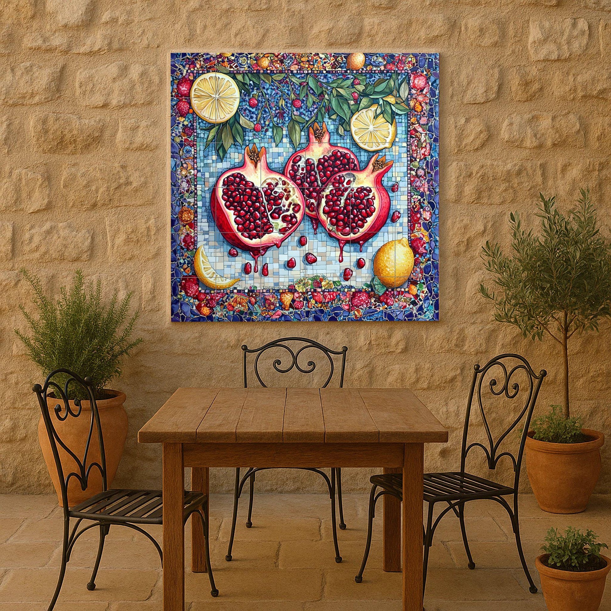 Pomegranate mediterránea — Rustic Farmhouse Art · Tile Wall Art