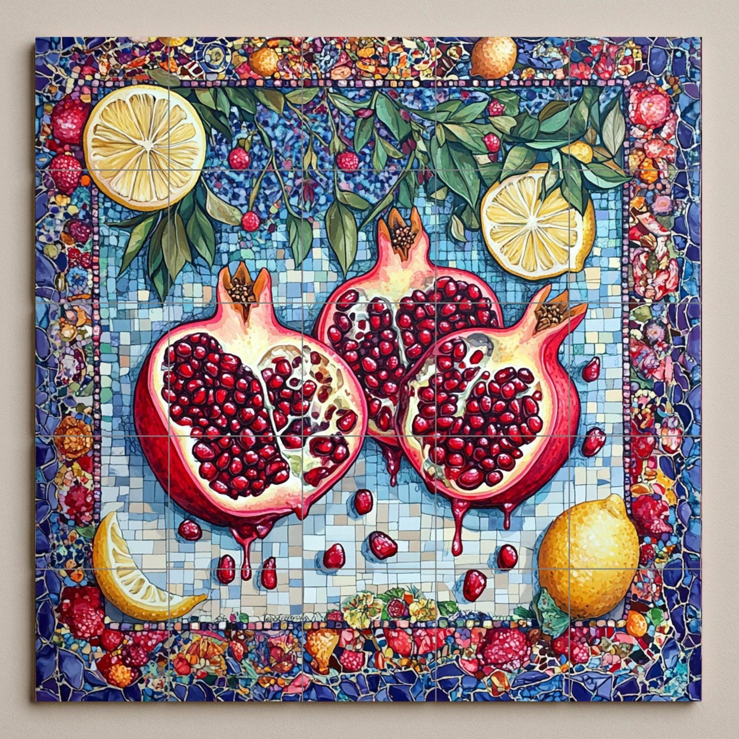 Pomegranate mediterránea — Rustic Farmhouse Art · Tile Wall Art
