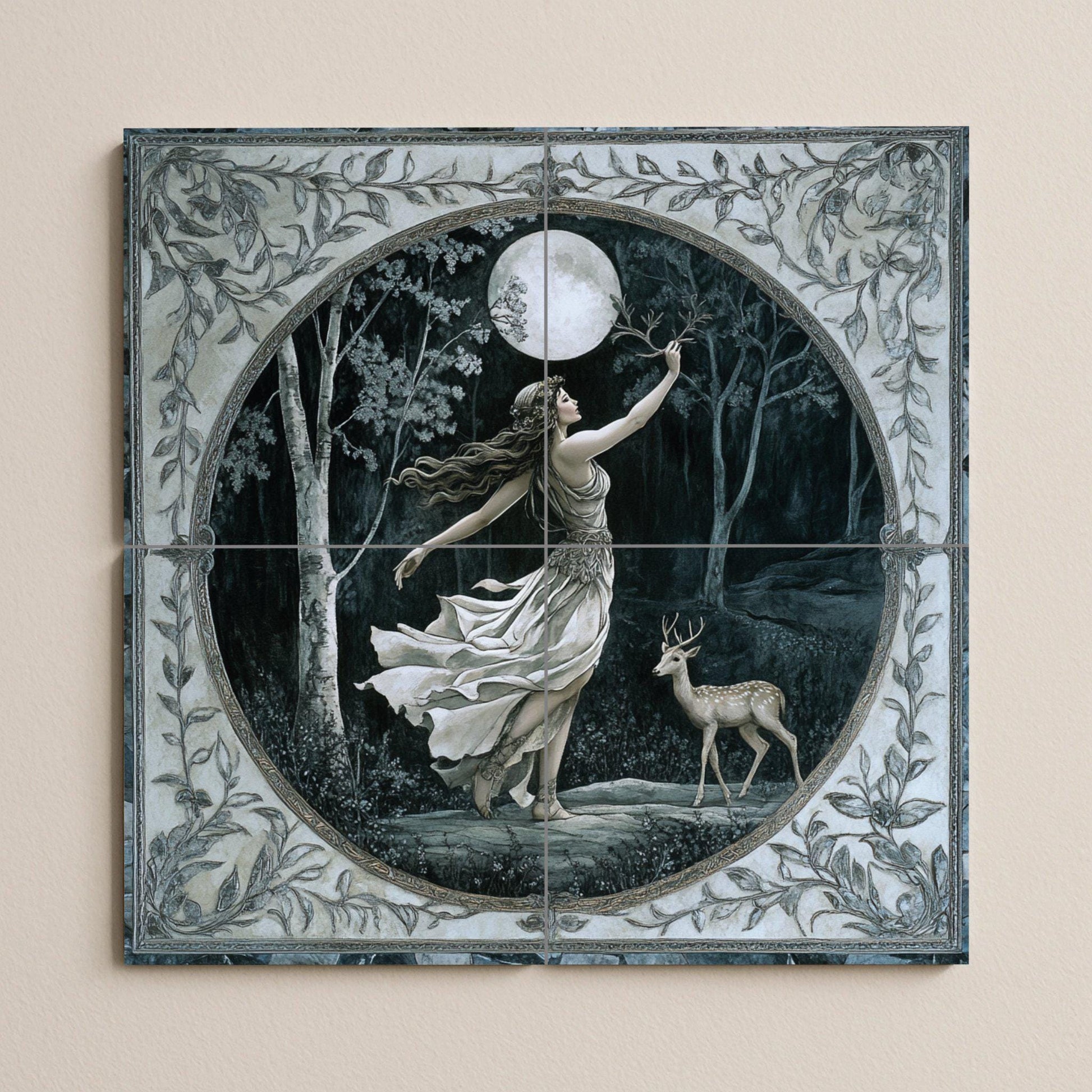 Mural de azulejos cerámicos de la Diosa Mística de la Luna