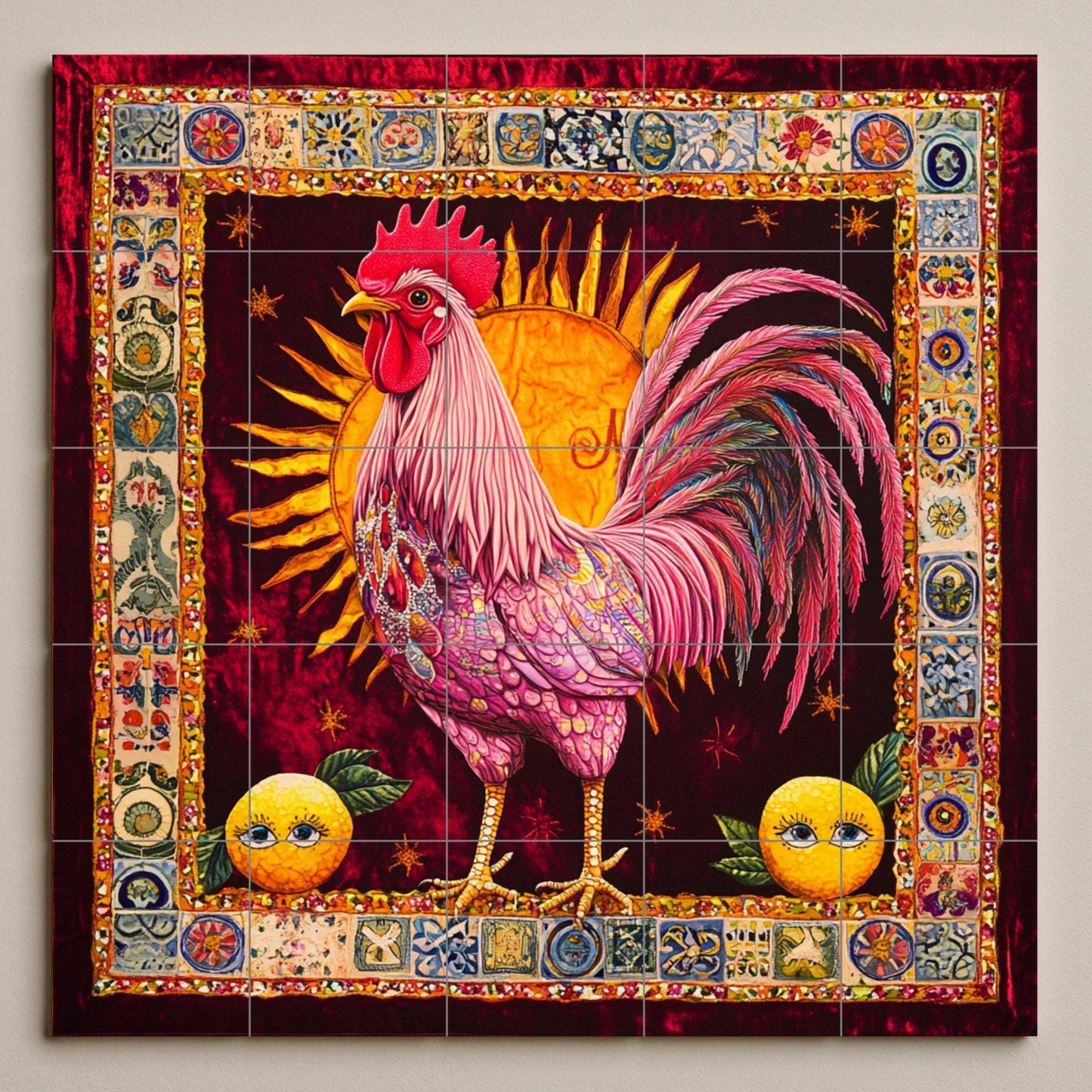 Ceramic Tile Mural: A Rooster vibrante — Kitchen & Country Scene