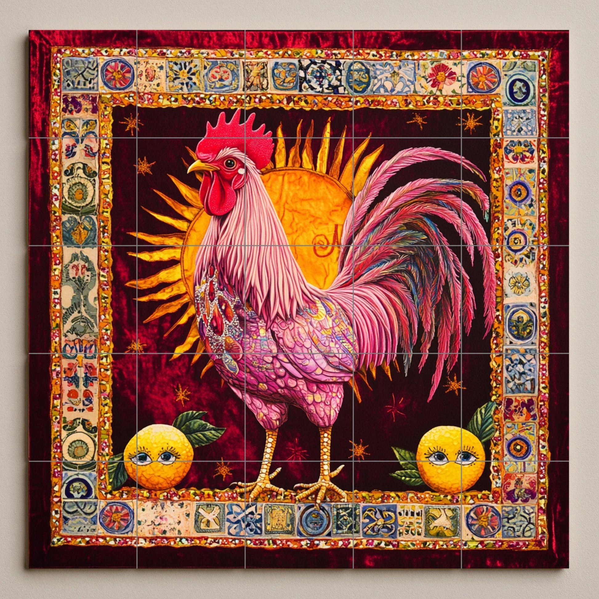Ceramic Tile Mural: A Rooster vibrante — Kitchen & Country Scene