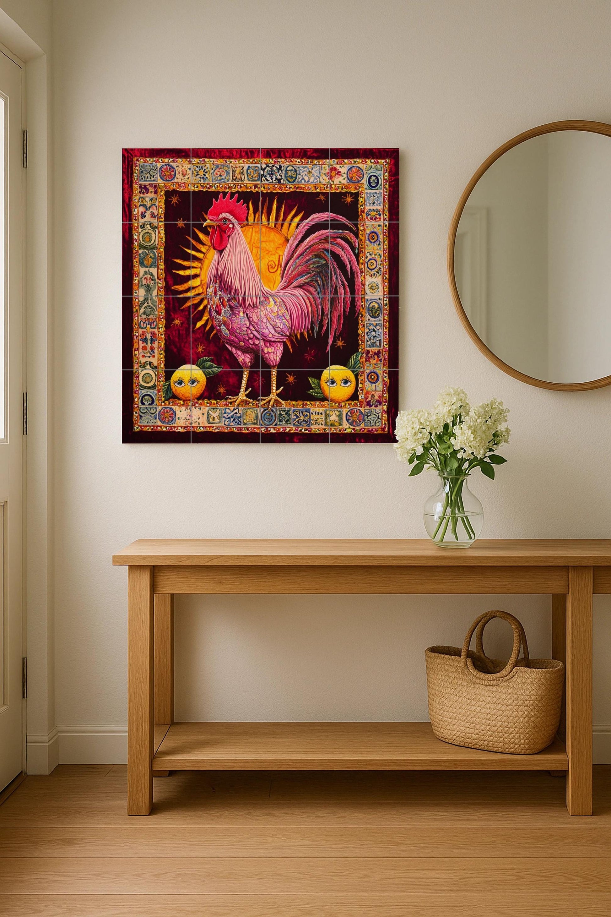 Ceramic Tile Mural: A Rooster vibrante — Kitchen & Country Scene