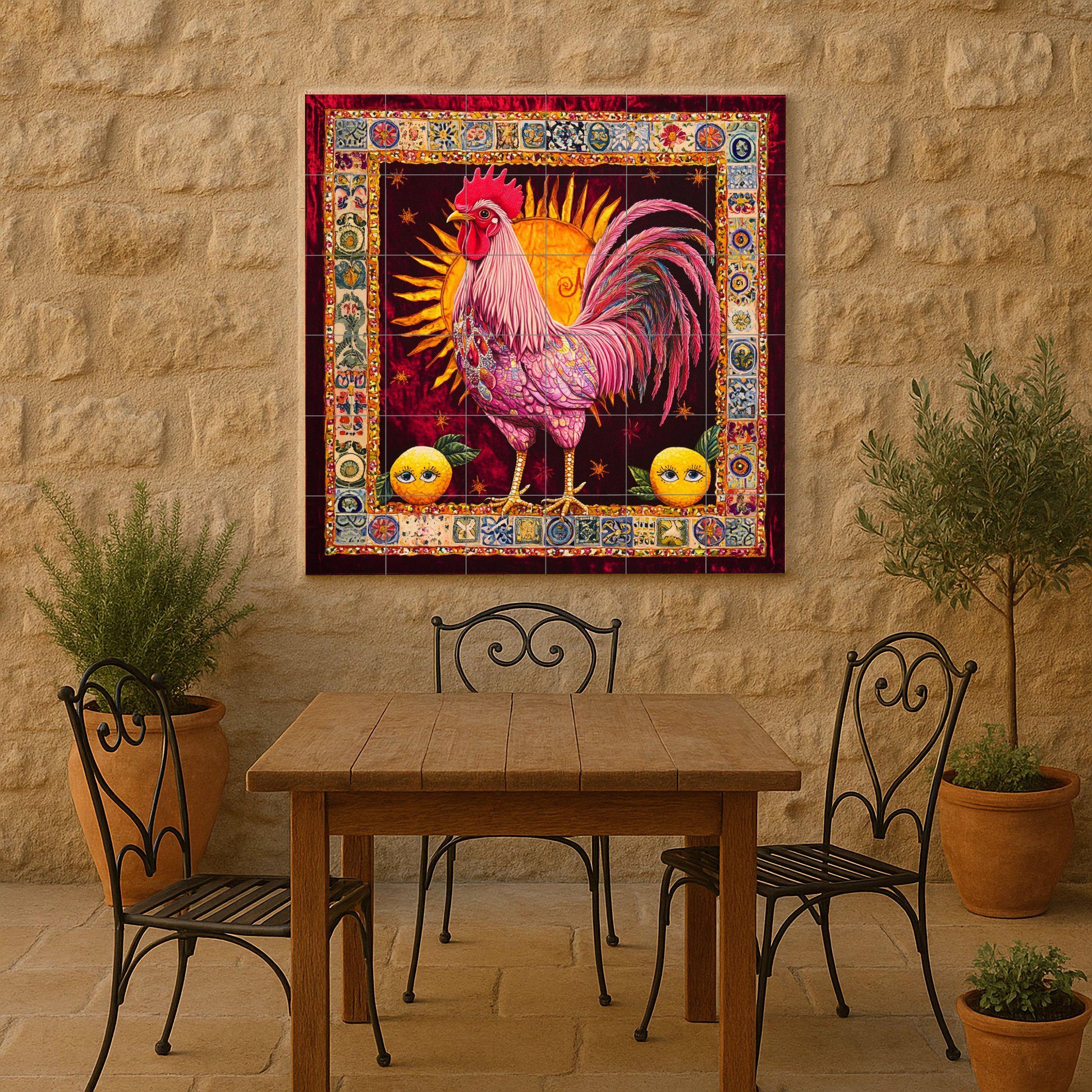 Ceramic Tile Mural: A Rooster vibrante — Kitchen & Country Scene