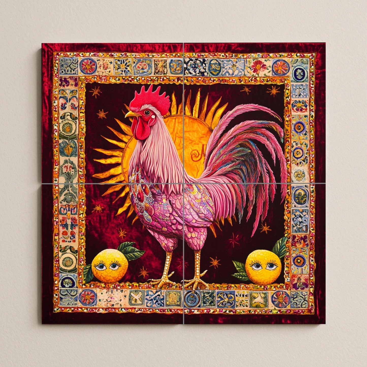 Ceramic Tile Mural: A Rooster vibrante — Kitchen & Country Scene