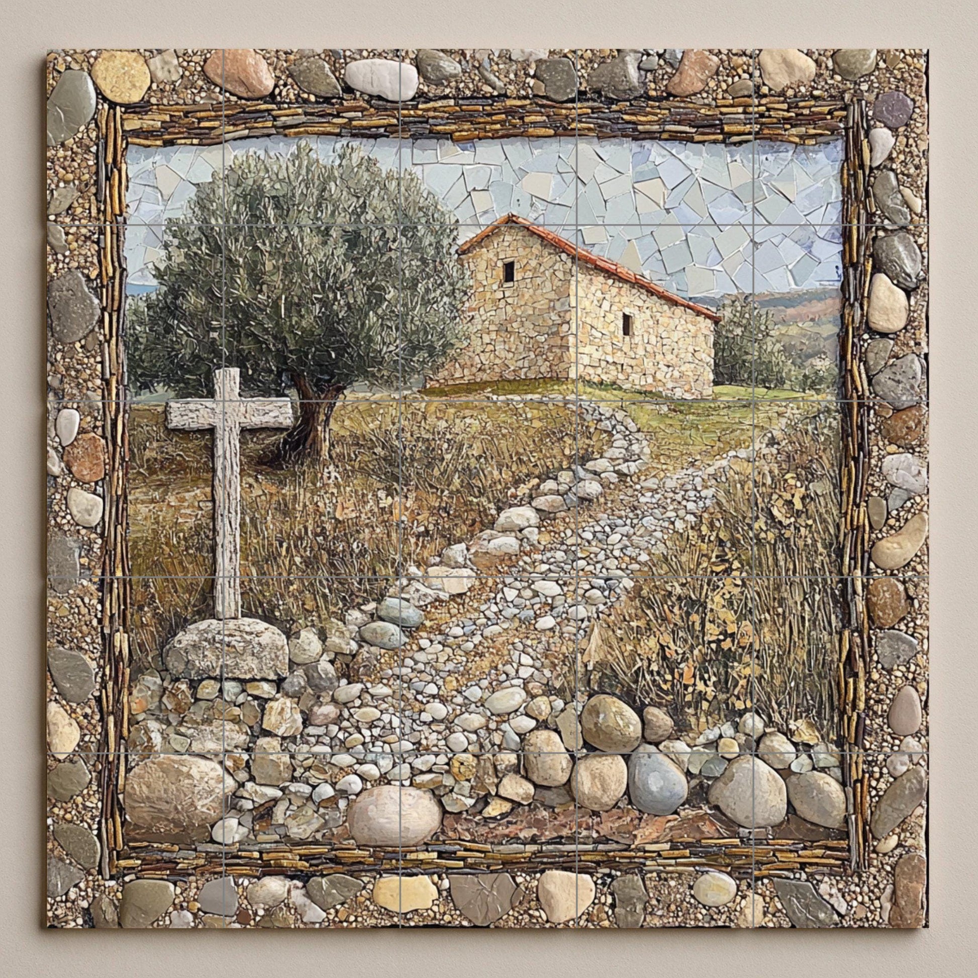 Capilla Rustique, camino de Pierre avec Croix · Fresque Céramique — Scène Biblique