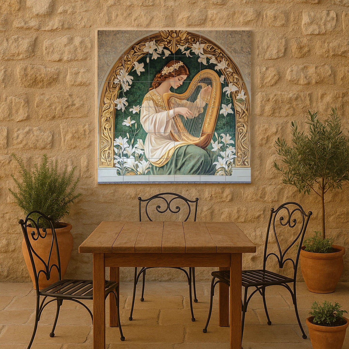 Arpa Art Nouveau — Décor Jardin et Nature, Art Mural en Céramique