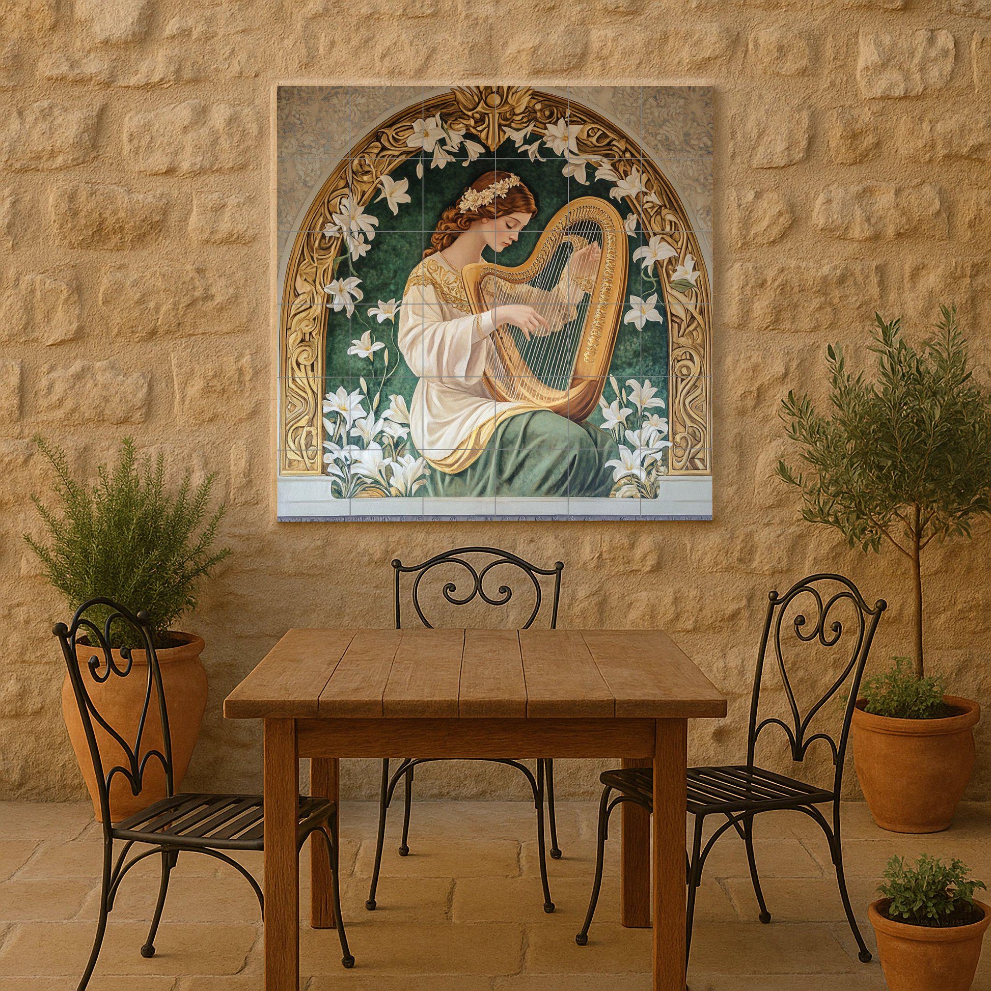 Arpa Art Nouveau — Décor Jardin et Nature, Art Mural en Céramique