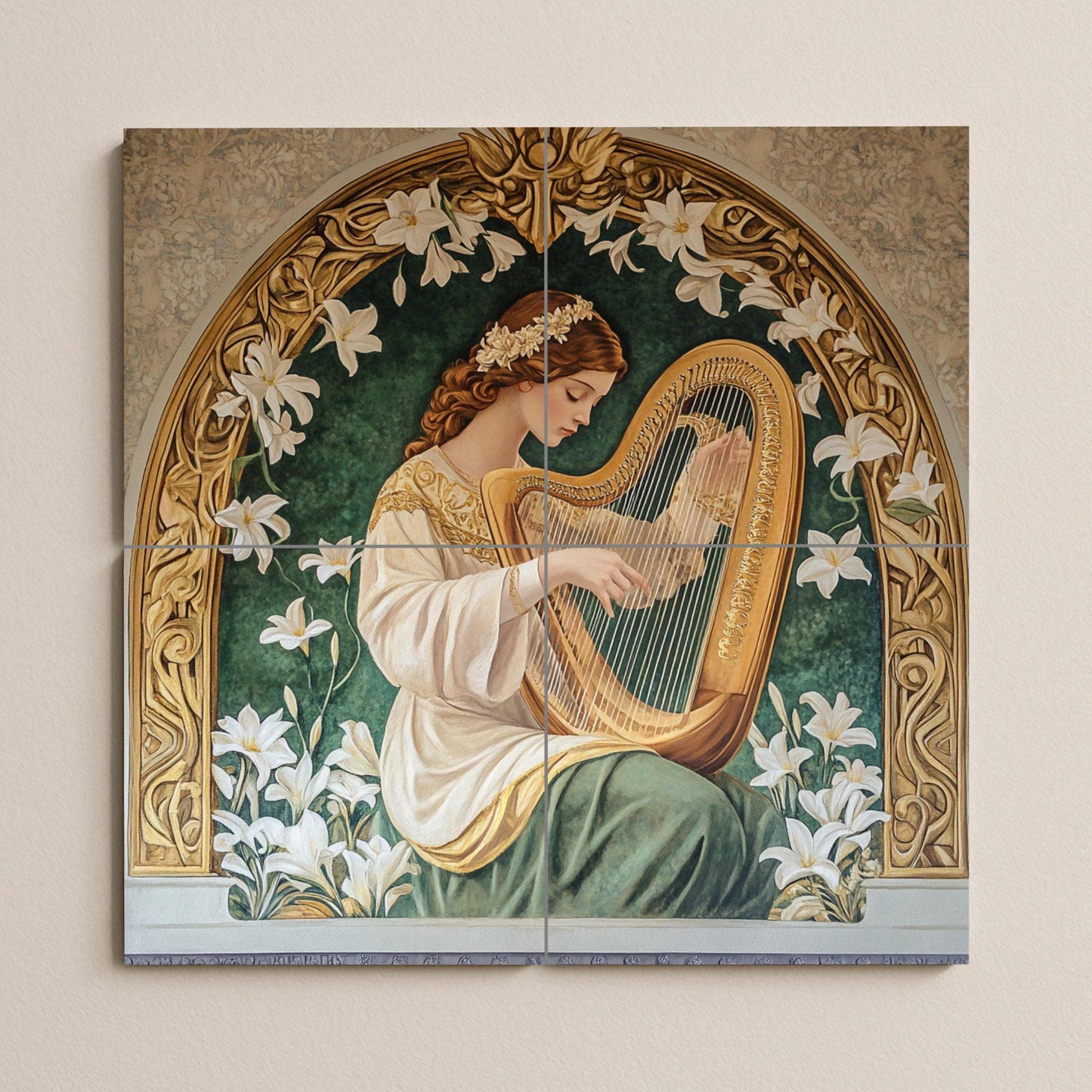 Arpa Art Nouveau — Décor Jardin et Nature, Art Mural en Céramique