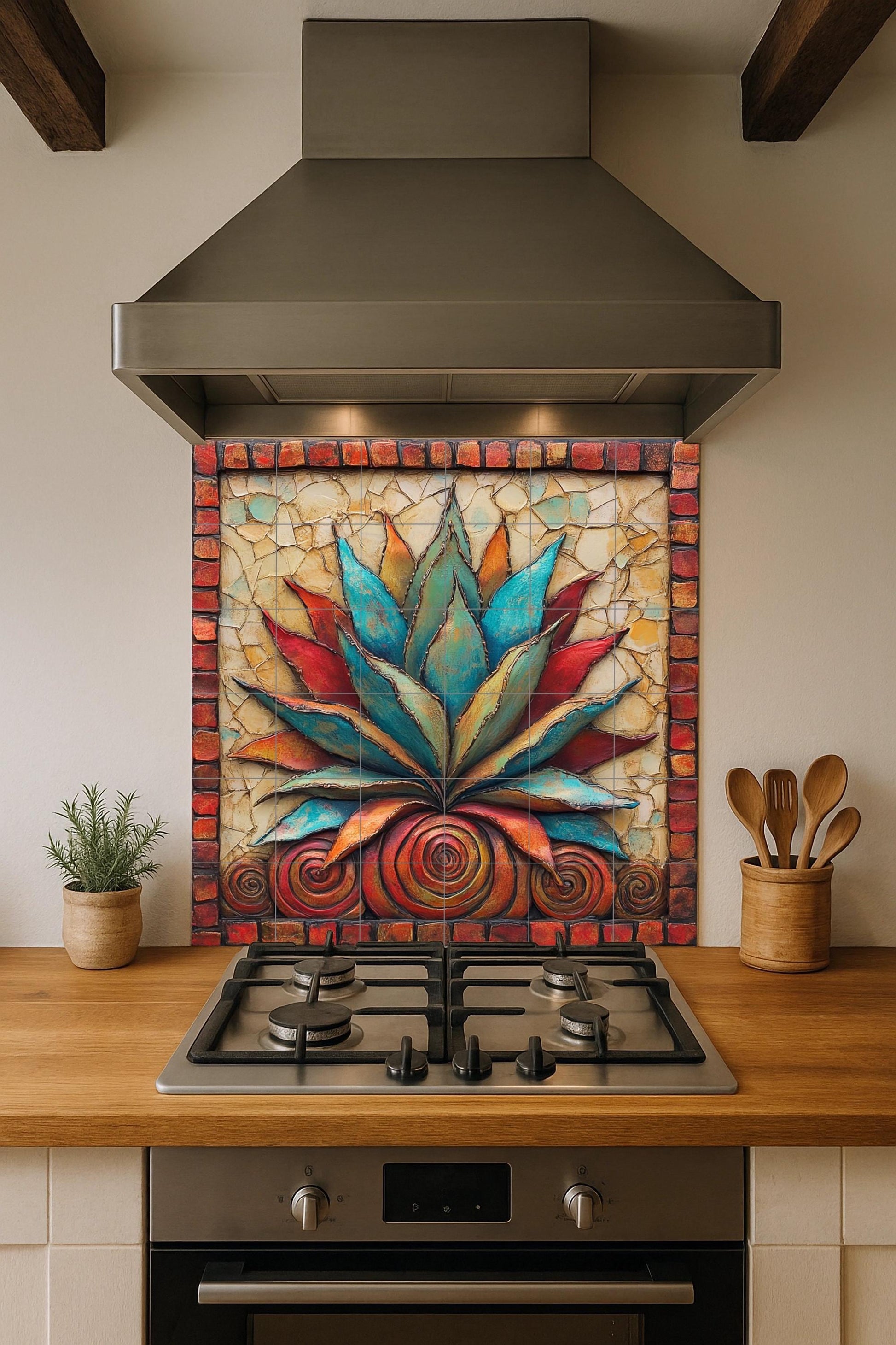 Ceramic Tile Mural: Agave Mexican — Folk & Ornamental Art