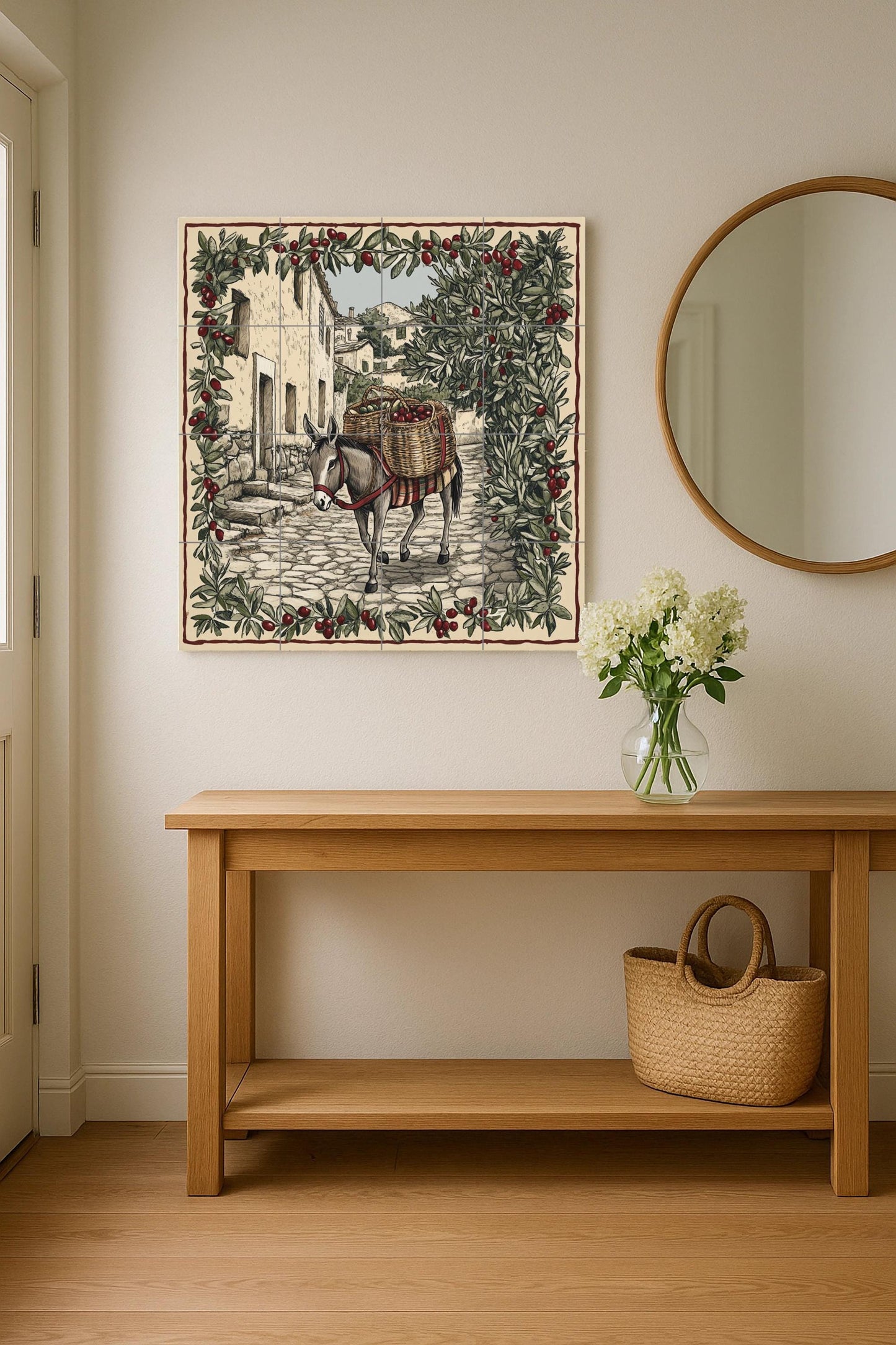Temática rústica de recolección de aceitunas — Countryside Kitchen Art · Tile Wall Art