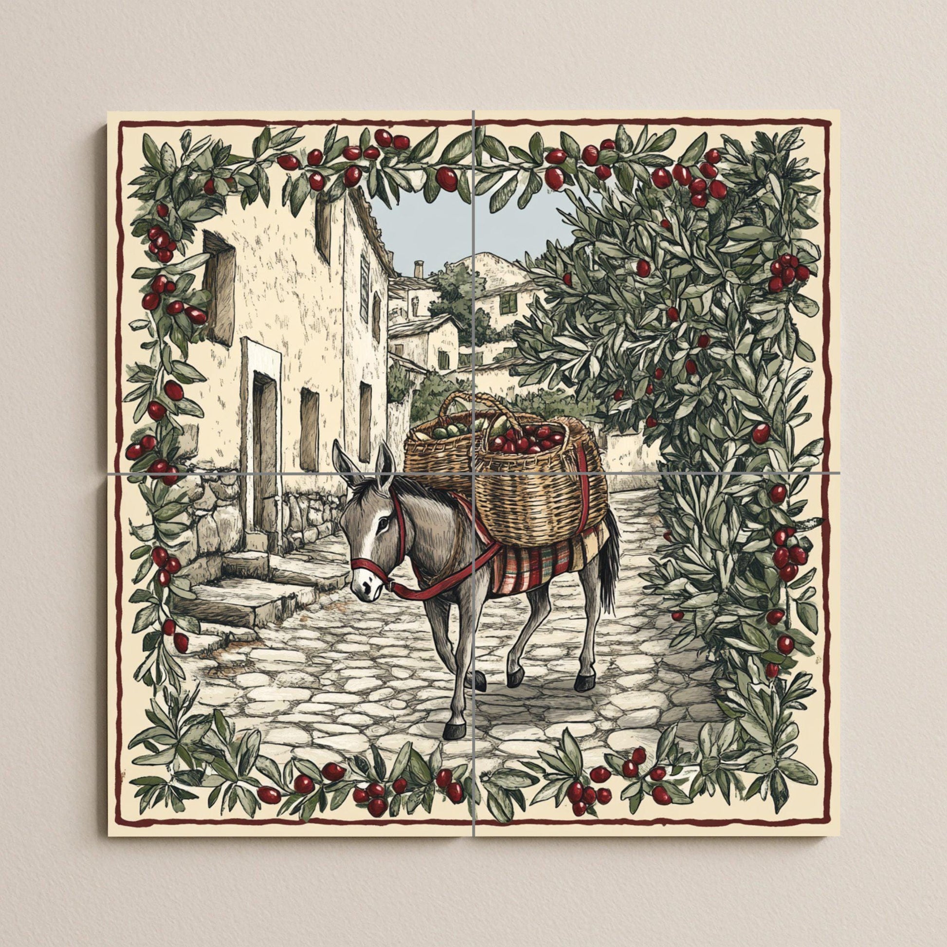 Temática rústica de recolección de aceitunas — Countryside Kitchen Art · Tile Wall Art