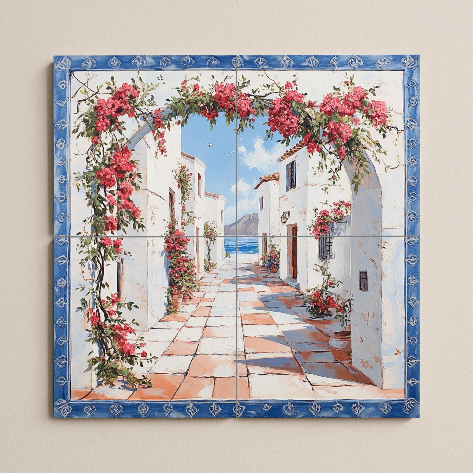 Un Paese Costiero Mediterraneo — Murale in Piastrelle di Ceramica · Decoro Culinario