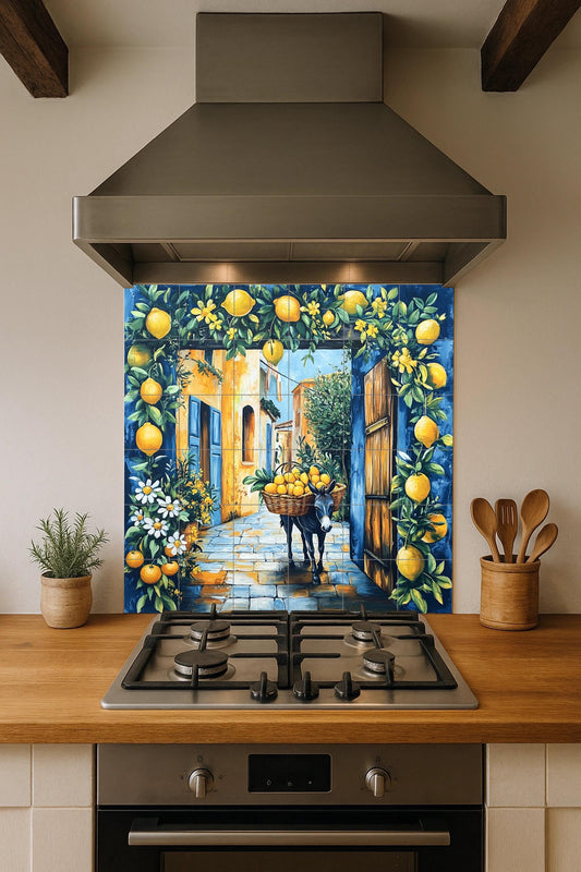 Ceramic Tile Mural: Calle Lemon of the Mediterranean — Rustic Farmhouse Art