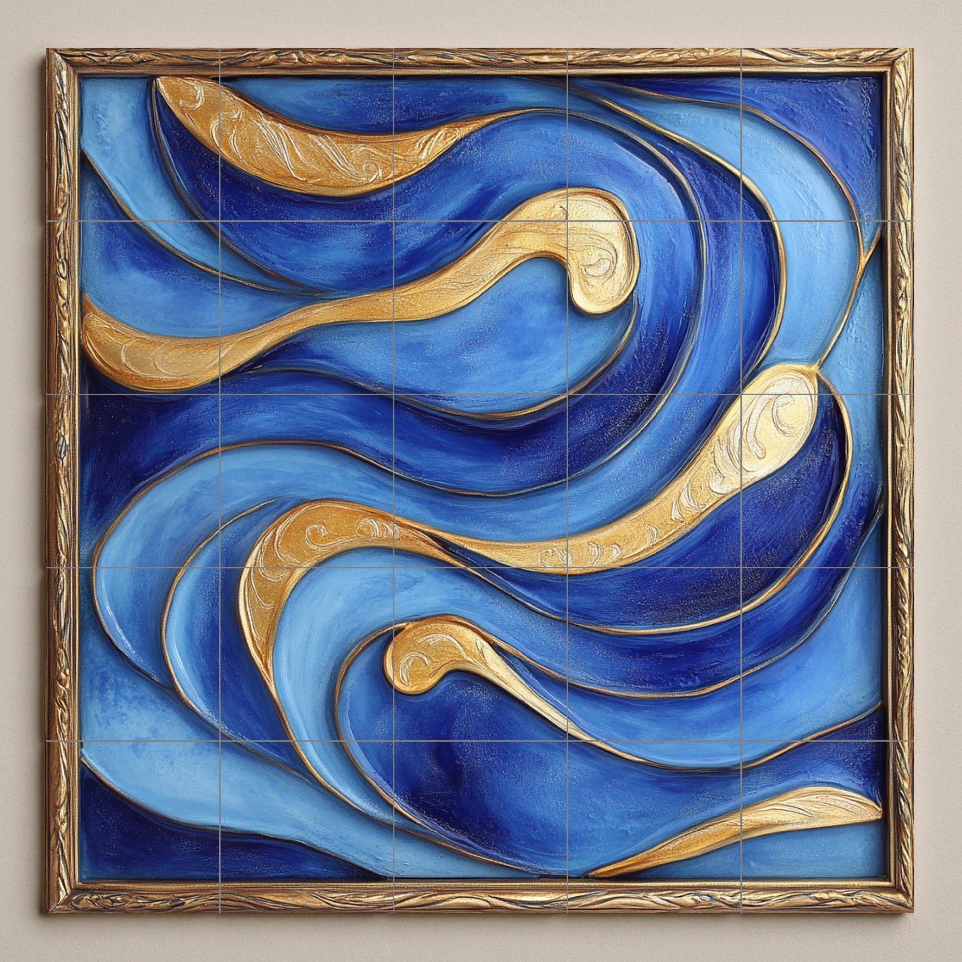Abstractos Blu e Dorati per pared. Pannello d — Arte Rustica di Fattoria, Arte da Parete in Ceramica
