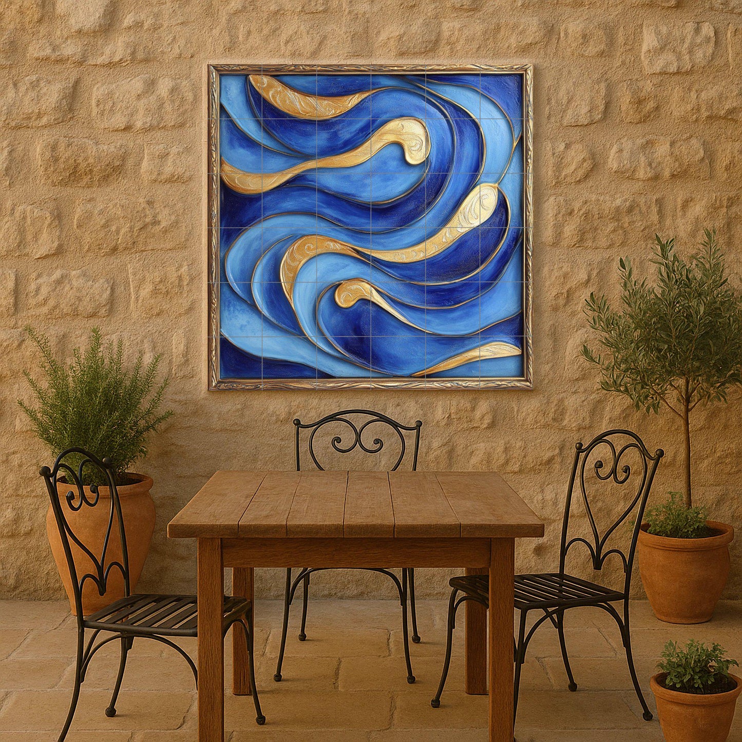 Abstractos Blu e Dorati per pared. Pannello d — Arte Rustica di Fattoria, Arte da Parete in Ceramica