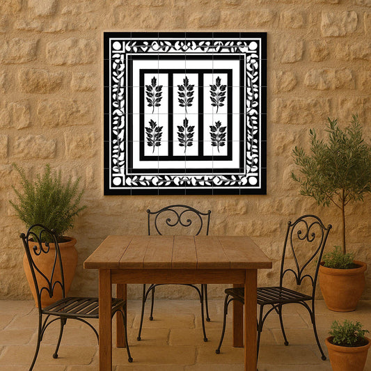 Ceramic Tile Mural: Greek in White and Black — Rustic Farmhouse Art