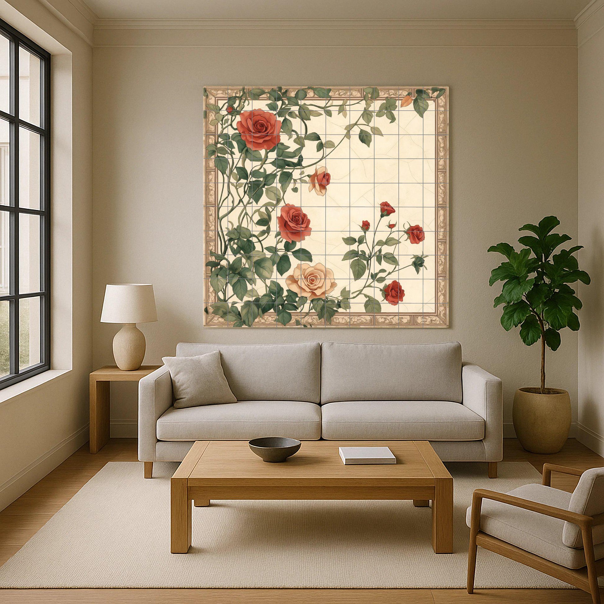 Ceramic Tile Mural: Rosas románticas, diseño botánico floral vi — Botanical Landscape