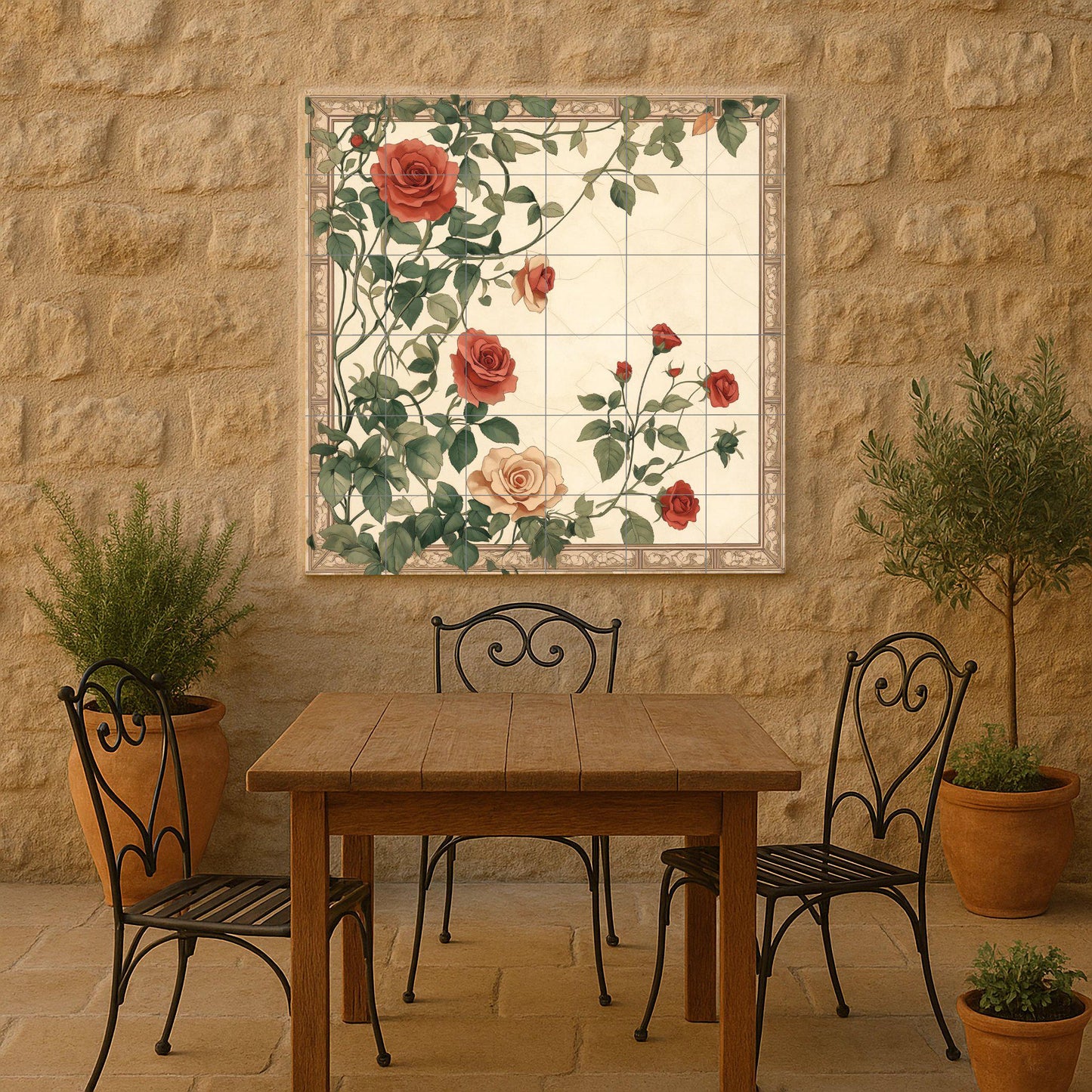 Ceramic Tile Mural: Rosas románticas, diseño botánico floral vi — Botanical Landscape
