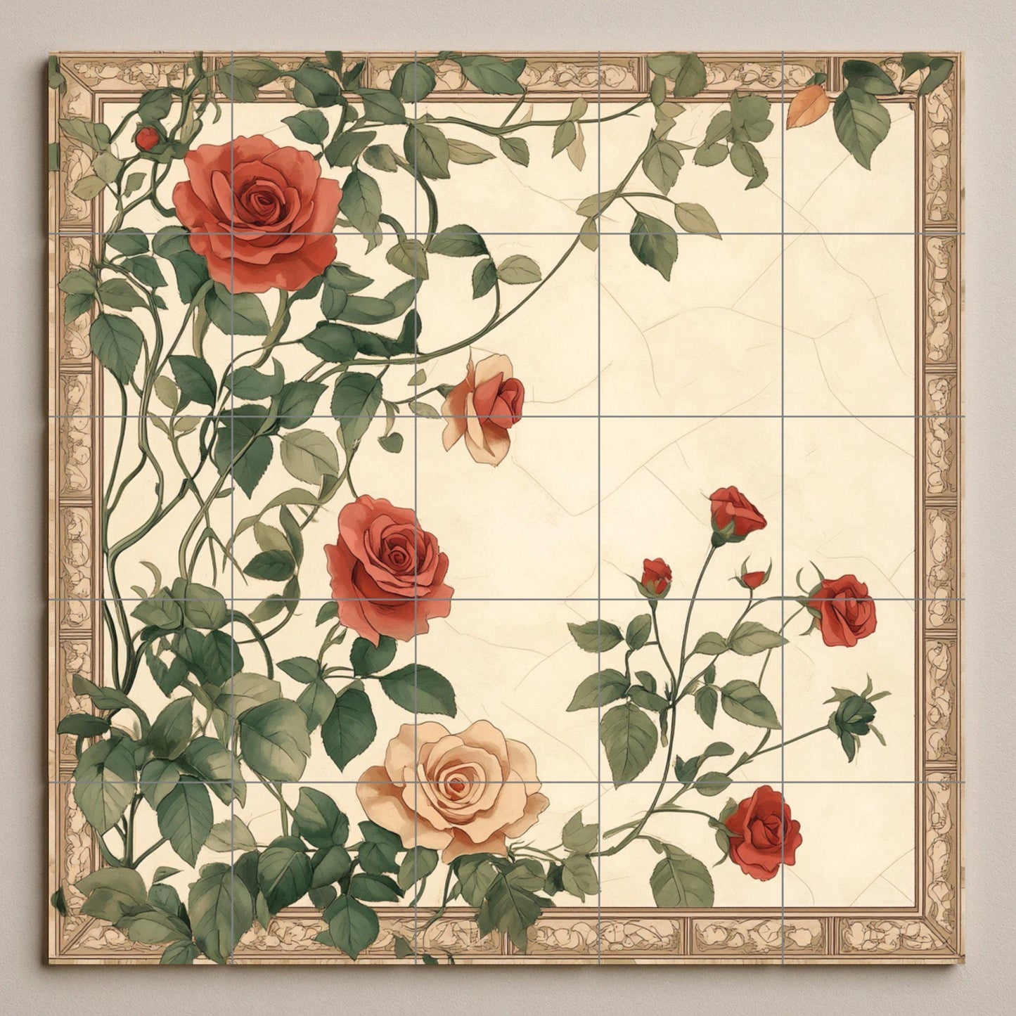 Ceramic Tile Mural: Rosas románticas, diseño botánico floral vi — Botanical Landscape