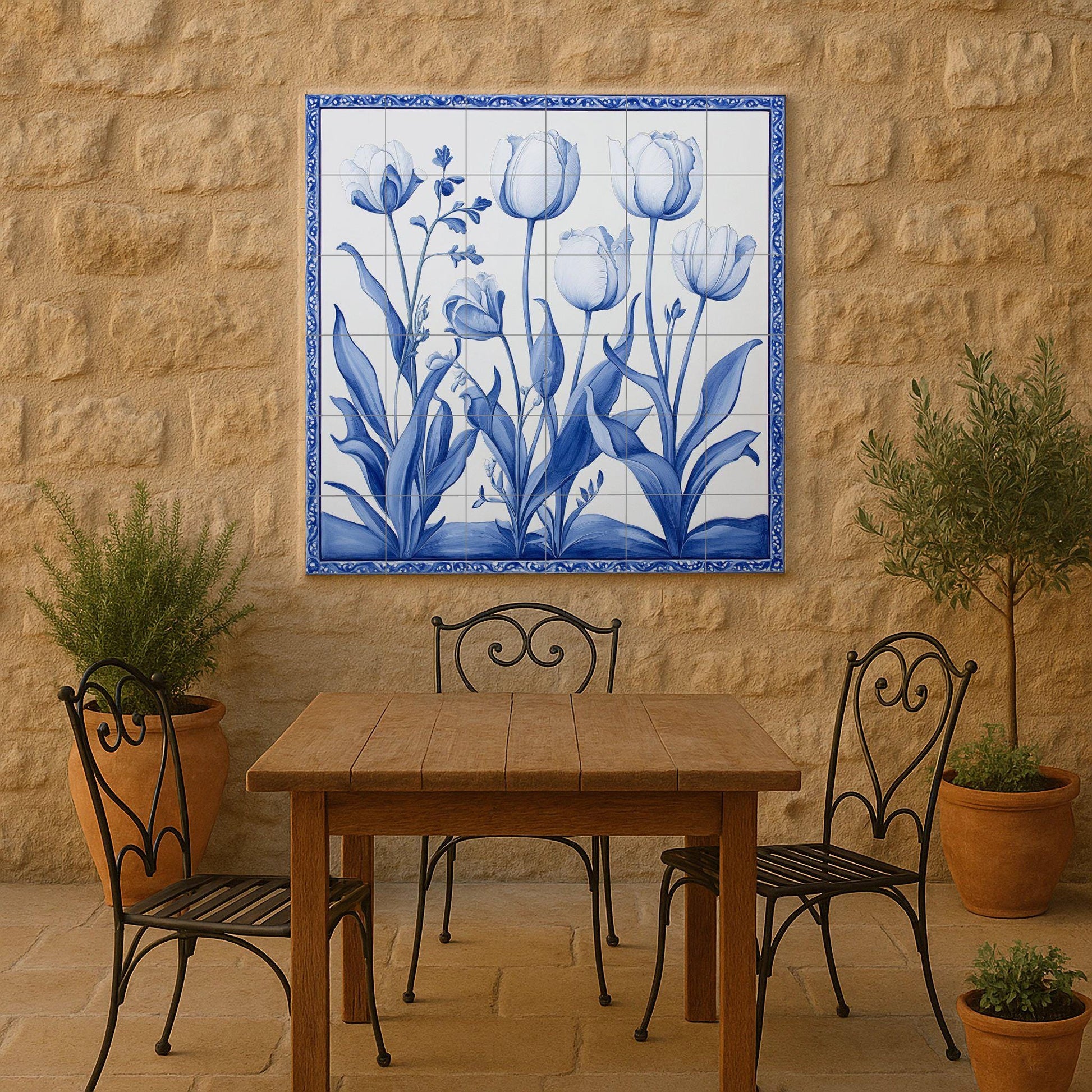 Tulips Blue of Delft · Ceramic Wall Mural — Garden & Scenery Décor