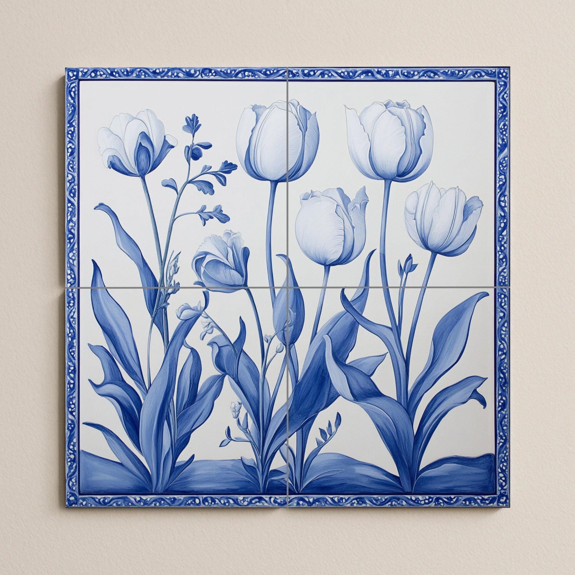 Tulips Blue of Delft · Ceramic Wall Mural — Garden & Scenery Décor