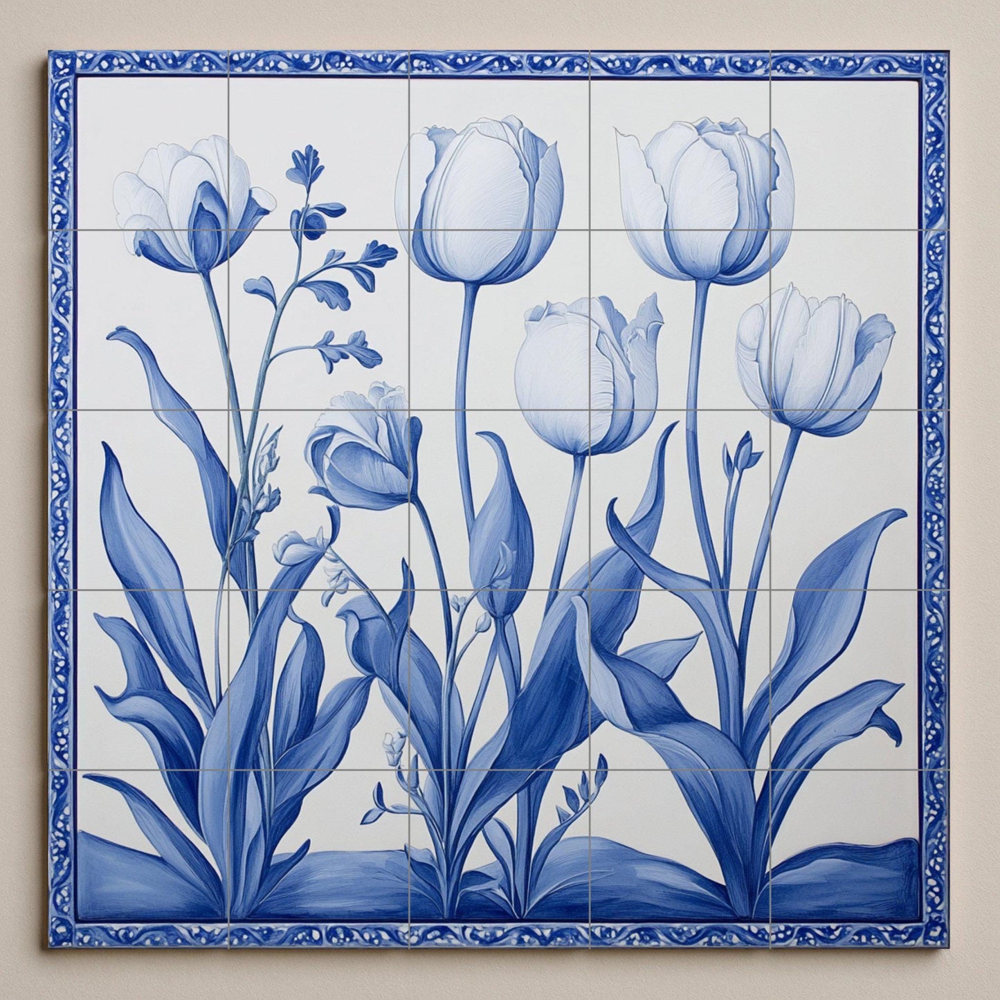 Tulips Blue of Delft · Ceramic Wall Mural — Garden & Scenery Décor