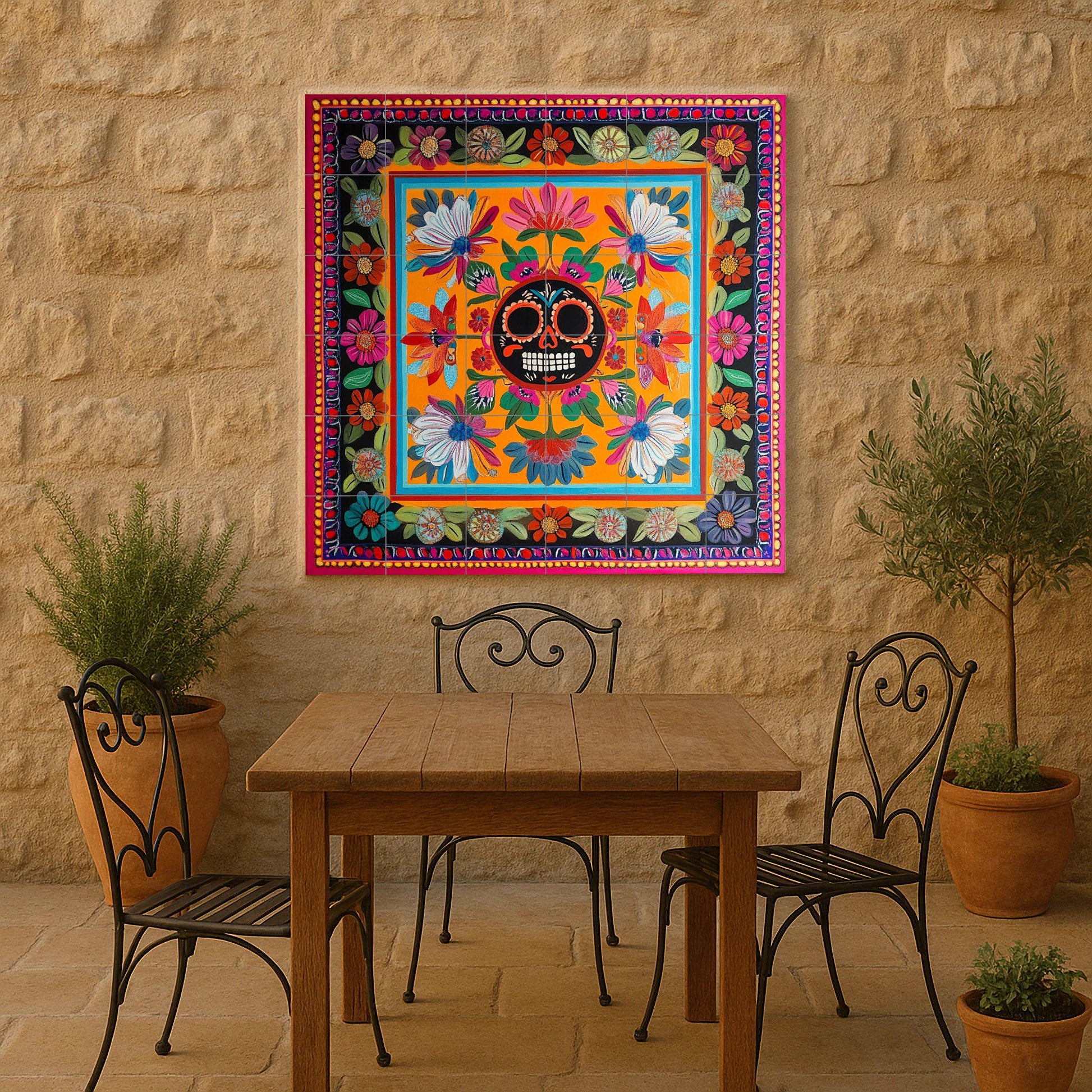 Del Día de Muertos con calavera de azúcar mexicana · Fresque Céramique — Paysage Botanique
