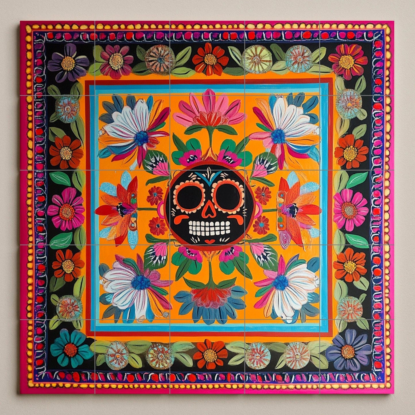 Del Día de Muertos con calavera de azúcar mexicana · Fresque Céramique — Paysage Botanique