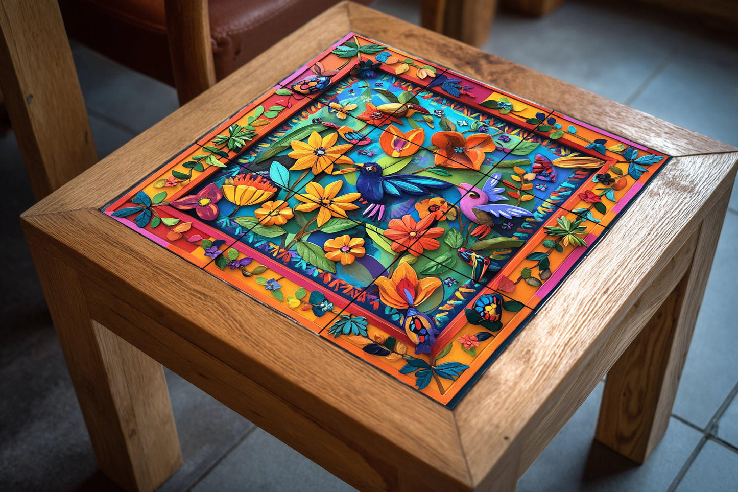 Ceramic Tile Mural: Cerámica of Art Folk Mexican with Birds and Flowers tropicales — Garden & Scenery Décor