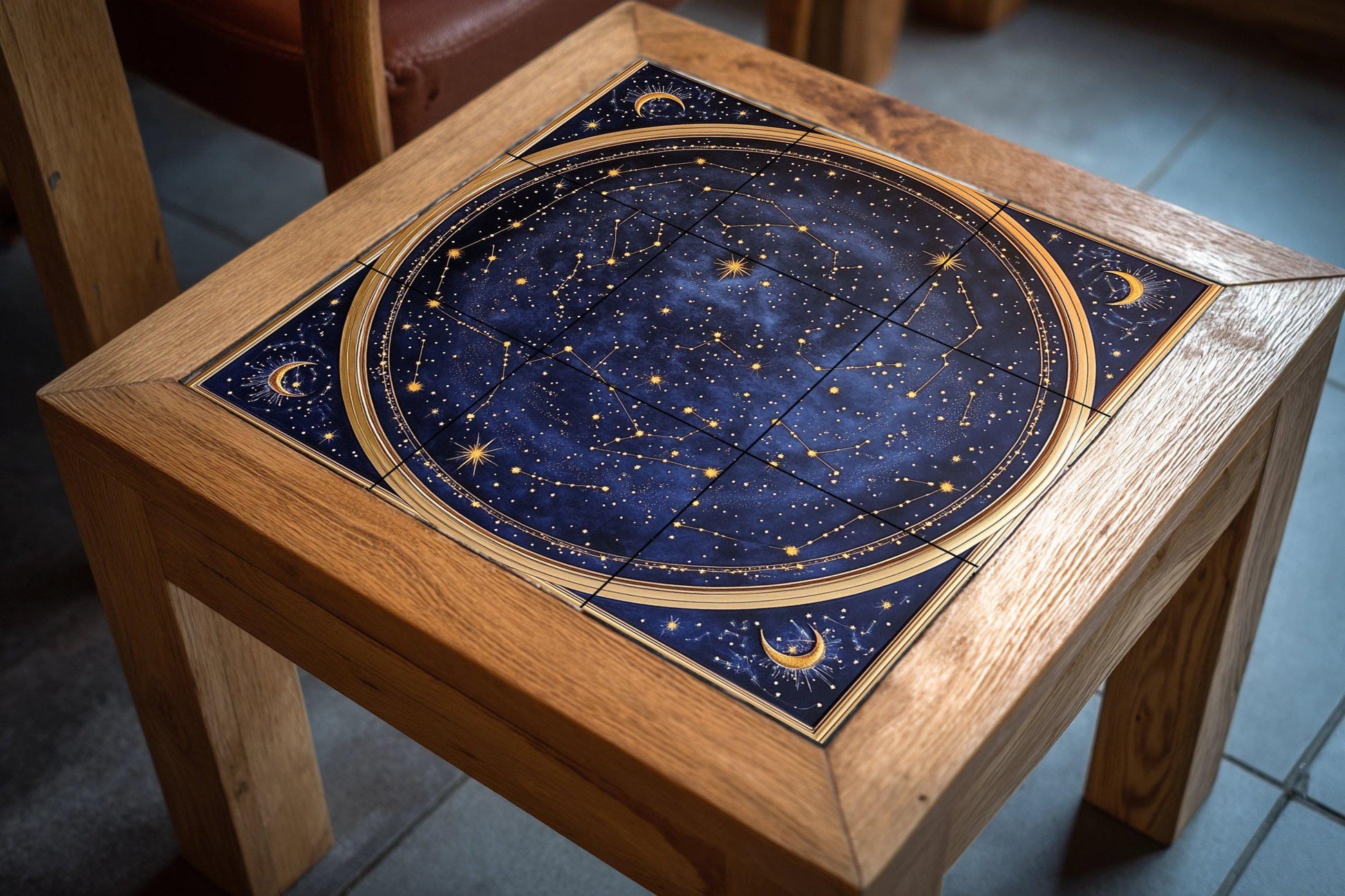 Fliesenbild Con mapa estelar celestial con constelaciones y lu — Mythologische Wandkunst