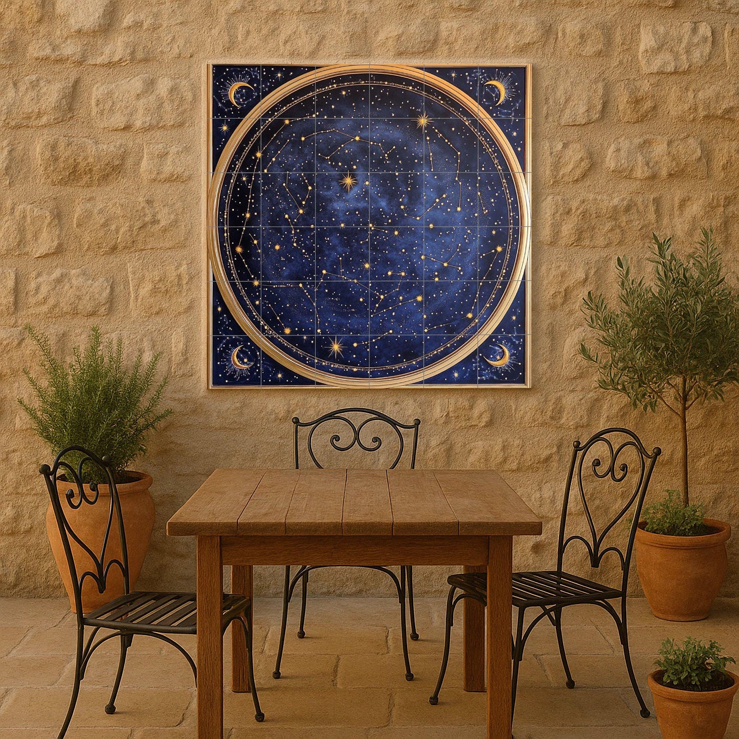 Fliesenbild Con mapa estelar celestial con constelaciones y lu — Mythologische Wandkunst