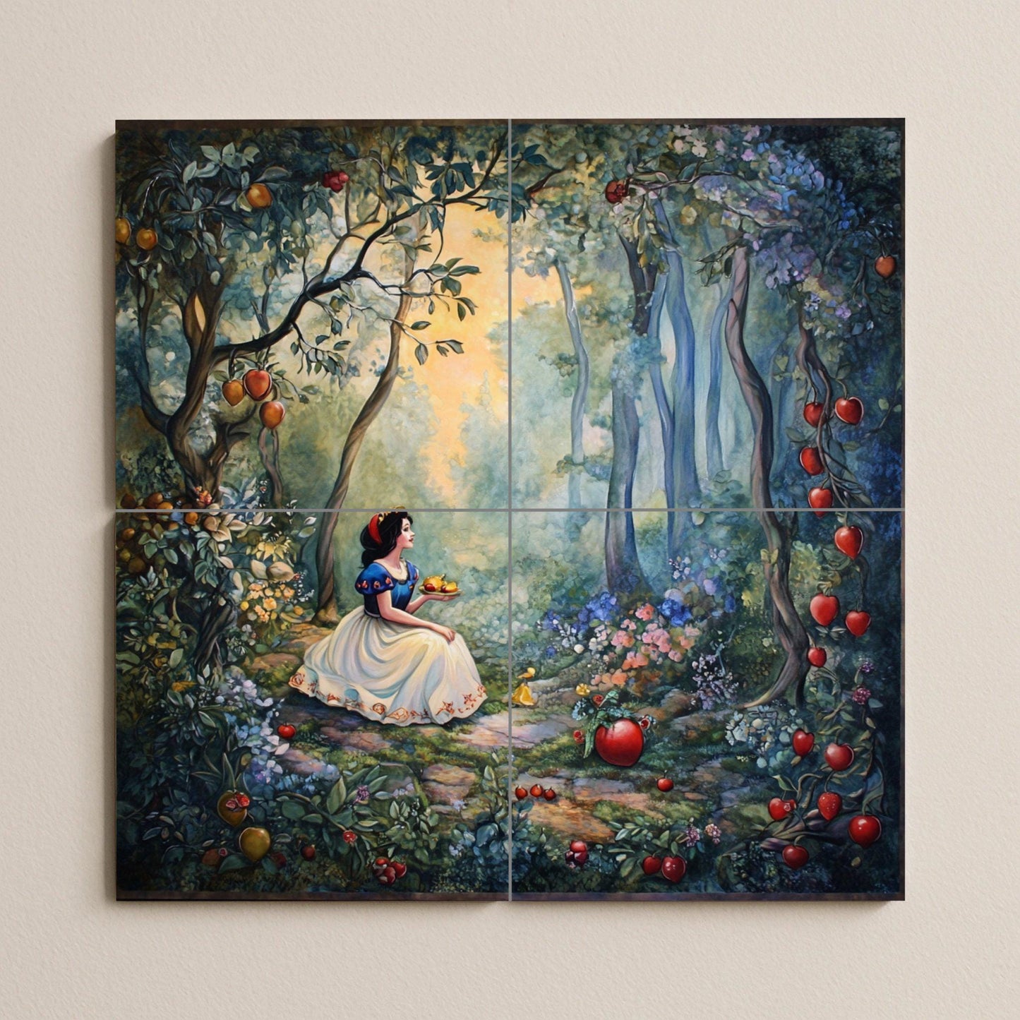 Mural de pared de cerámica de Blancanieves con bosque encantado y…