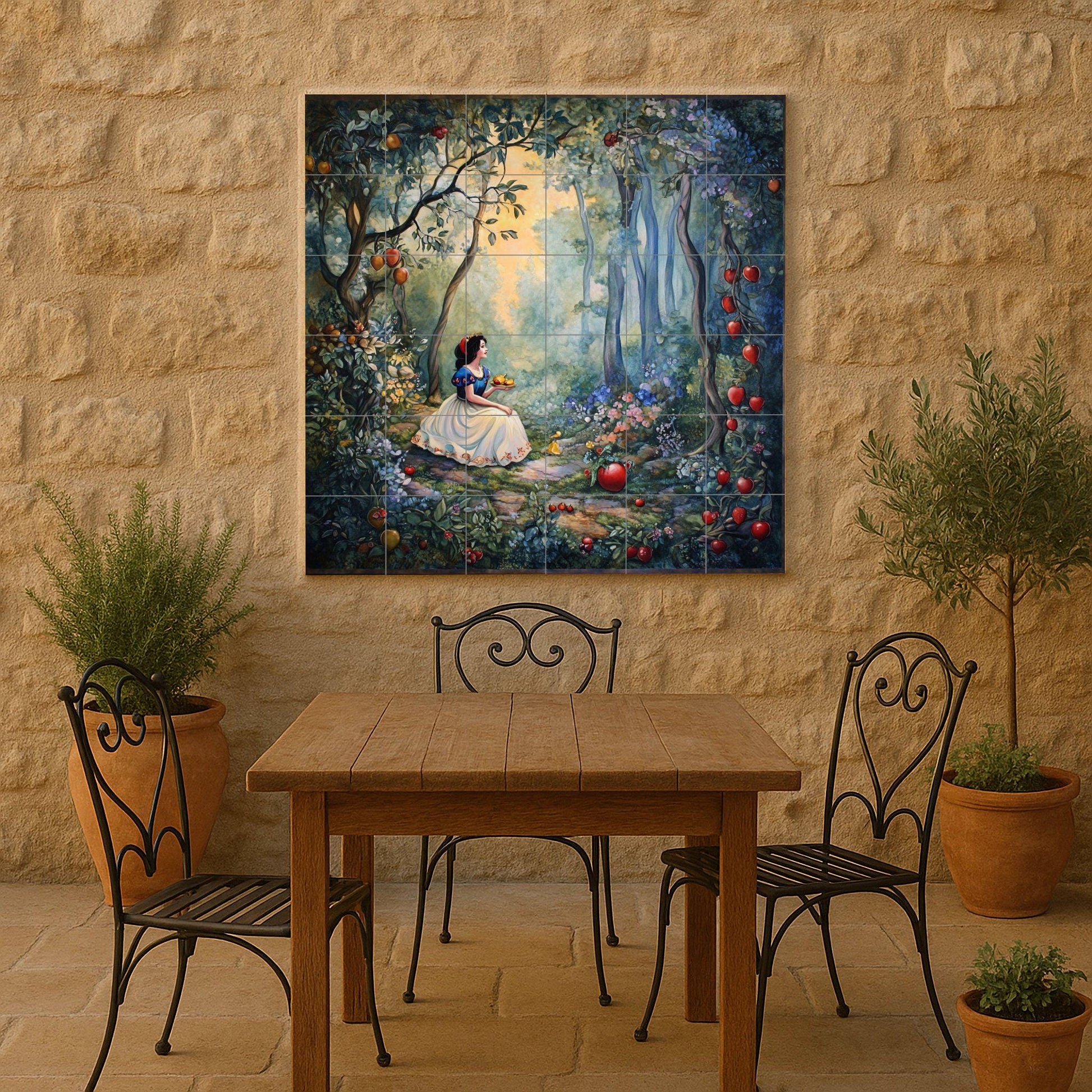 Mural de pared de cerámica de Blancanieves con bosque encantado y…