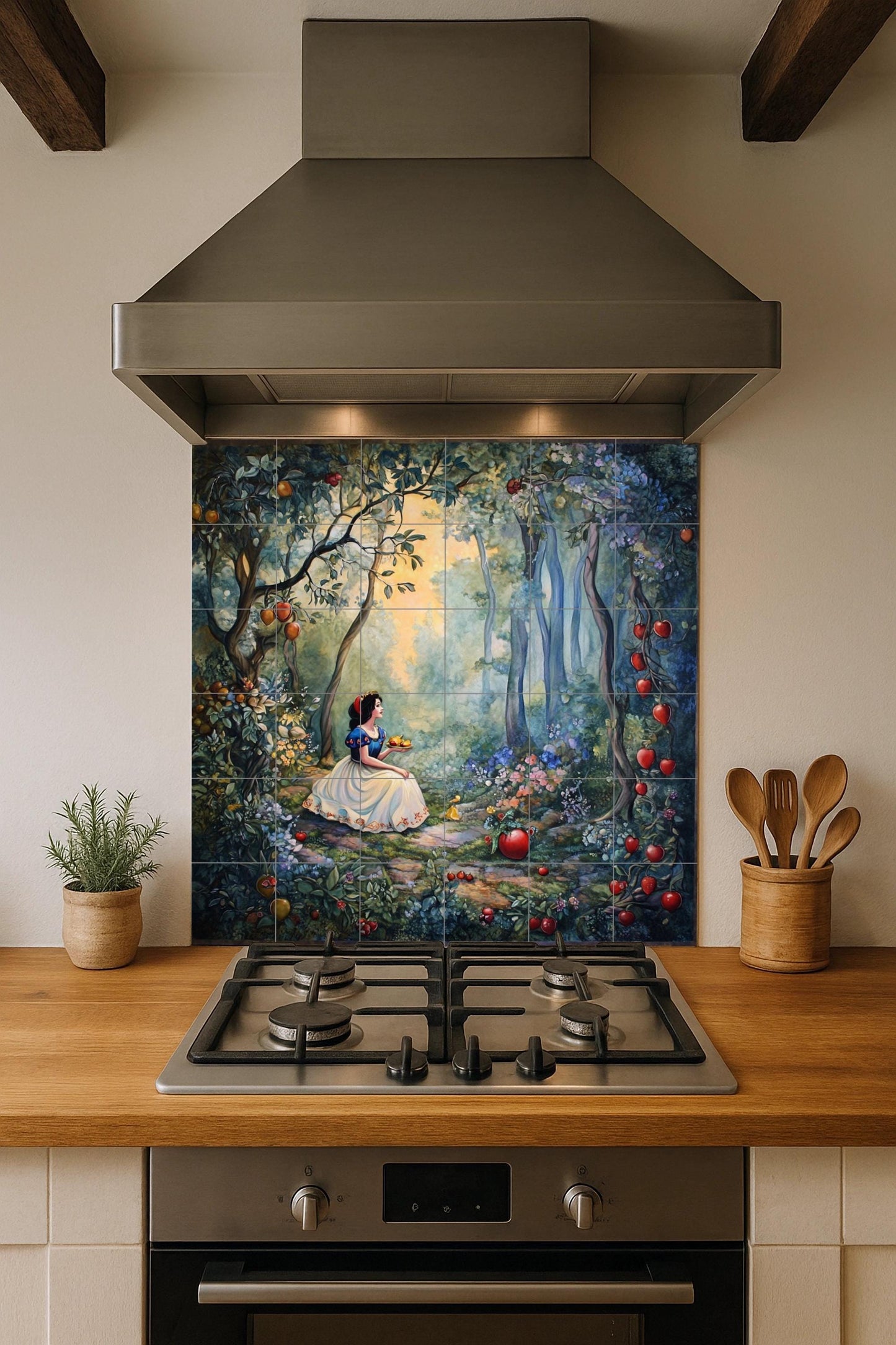 Mural de pared de cerámica de Blancanieves con bosque encantado y…