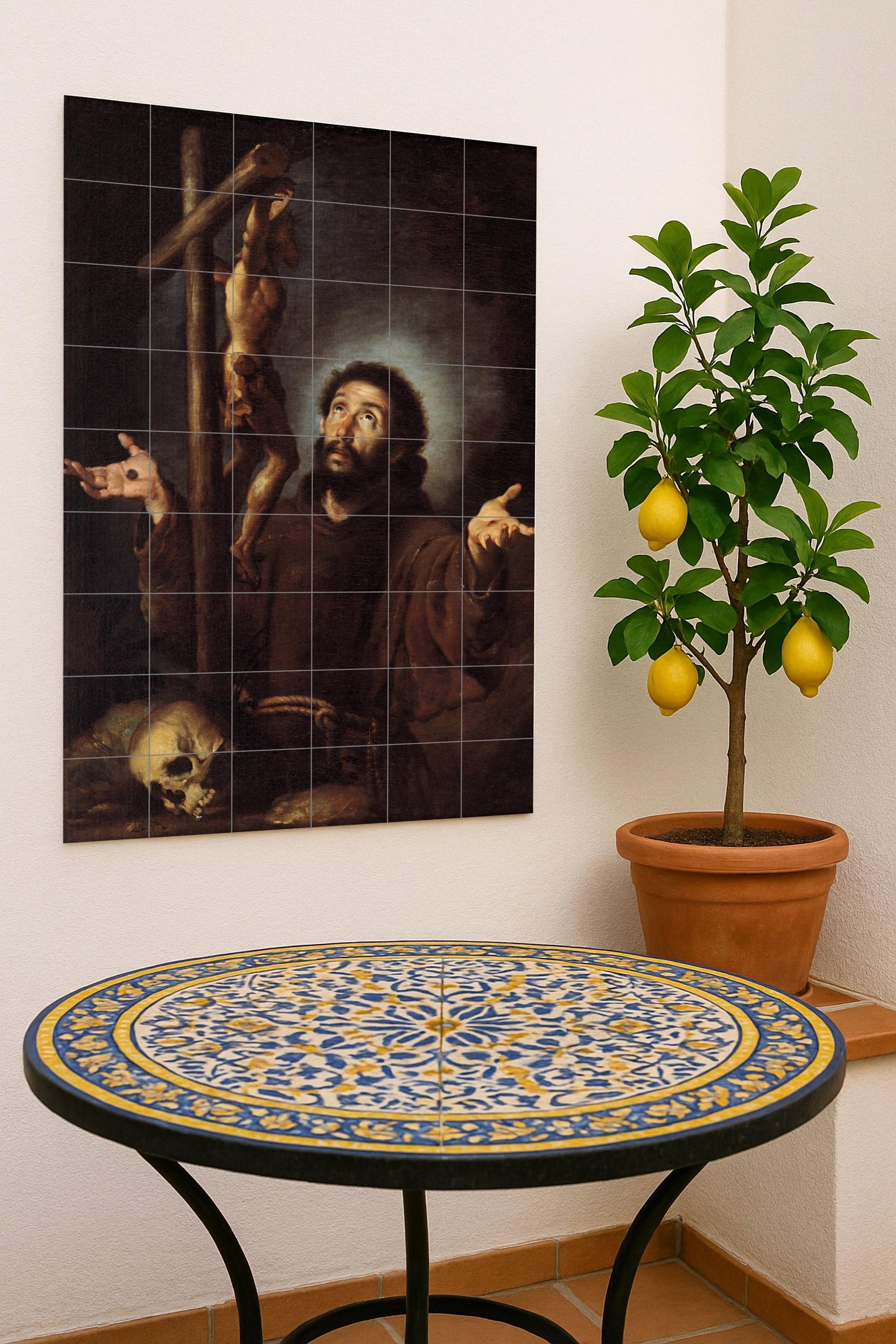 San Francisco de Asís — Santo en oración ante la cruz