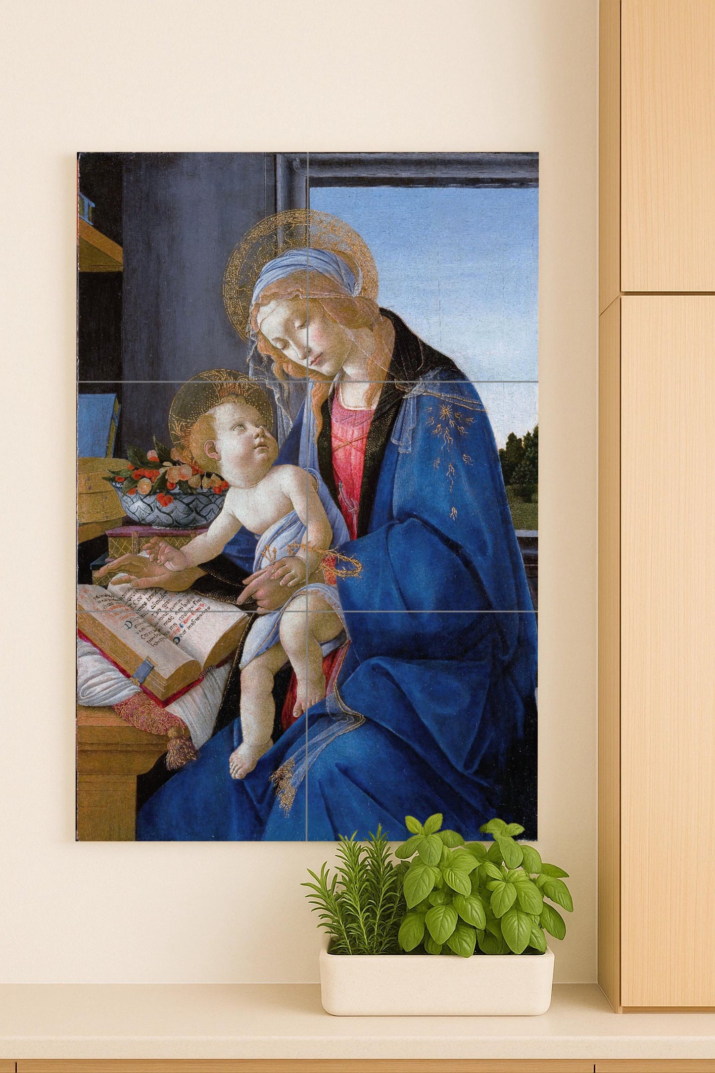 Murale in Piastrelle Vergine e il Niño di Sandro Botticelli — Pittura Classica in Piastrelle