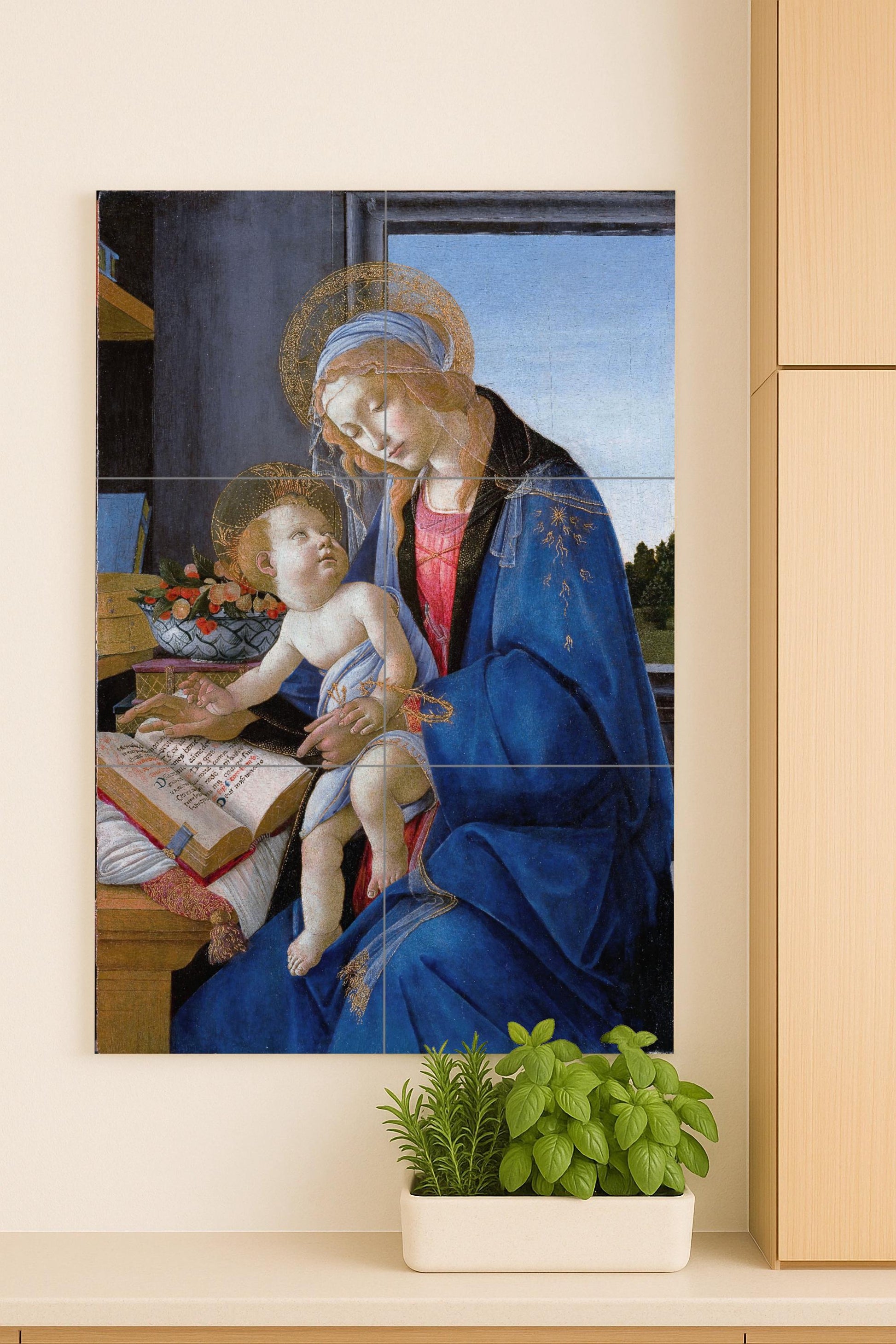 Murale in Piastrelle Vergine e il Niño di Sandro Botticelli — Pittura Classica in Piastrelle