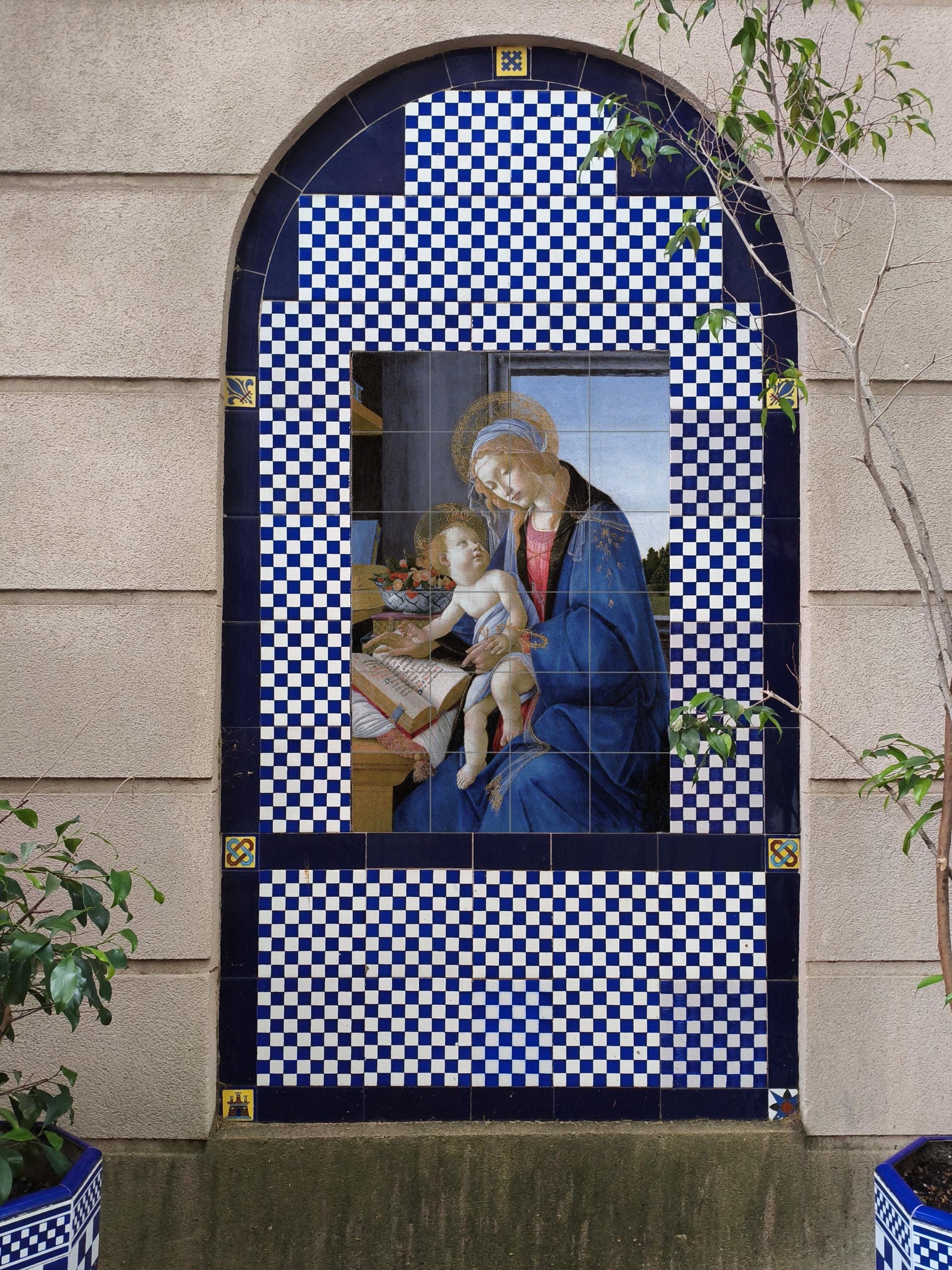 Murale in Piastrelle Vergine e il Niño di Sandro Botticelli — Pittura Classica in Piastrelle