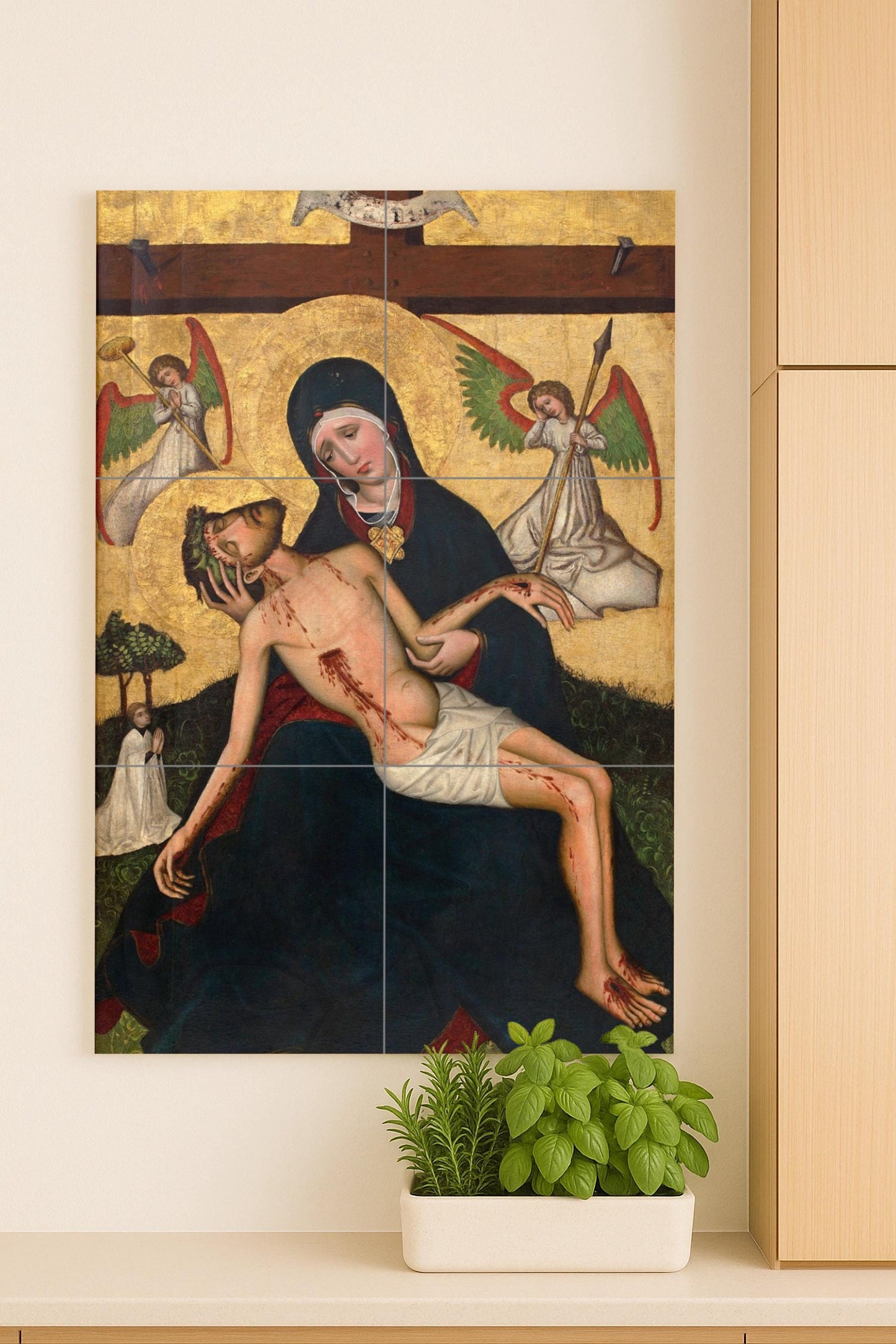 Piedad avec Anges — Fresque Murale en Carreaux de Céramique · Art Dévotionnel en Carreaux