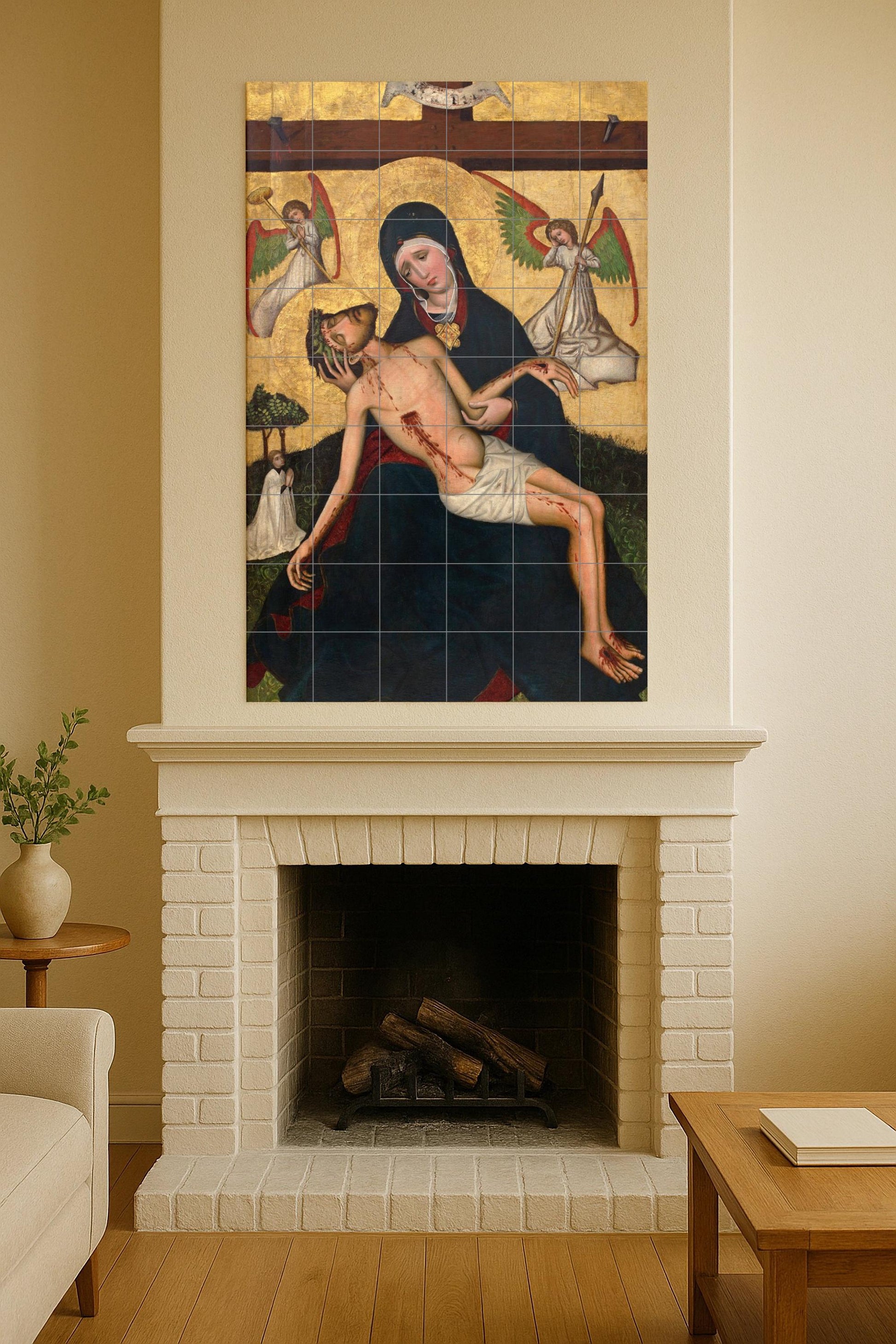 Piedad avec Anges — Fresque Murale en Carreaux de Céramique · Art Dévotionnel en Carreaux