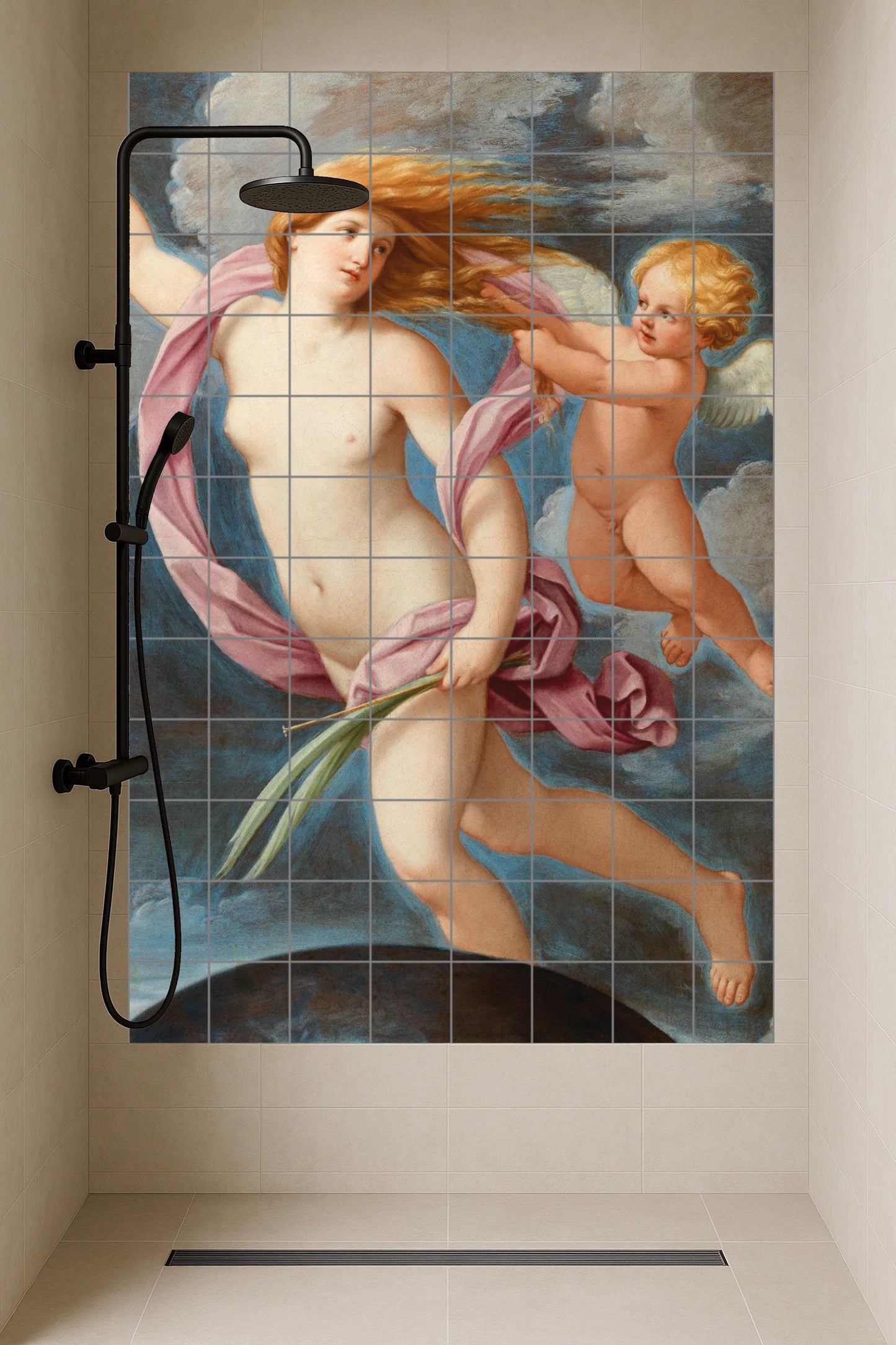 Fresque en Carrelage Grâce Céleste — Art Mural Mythologique