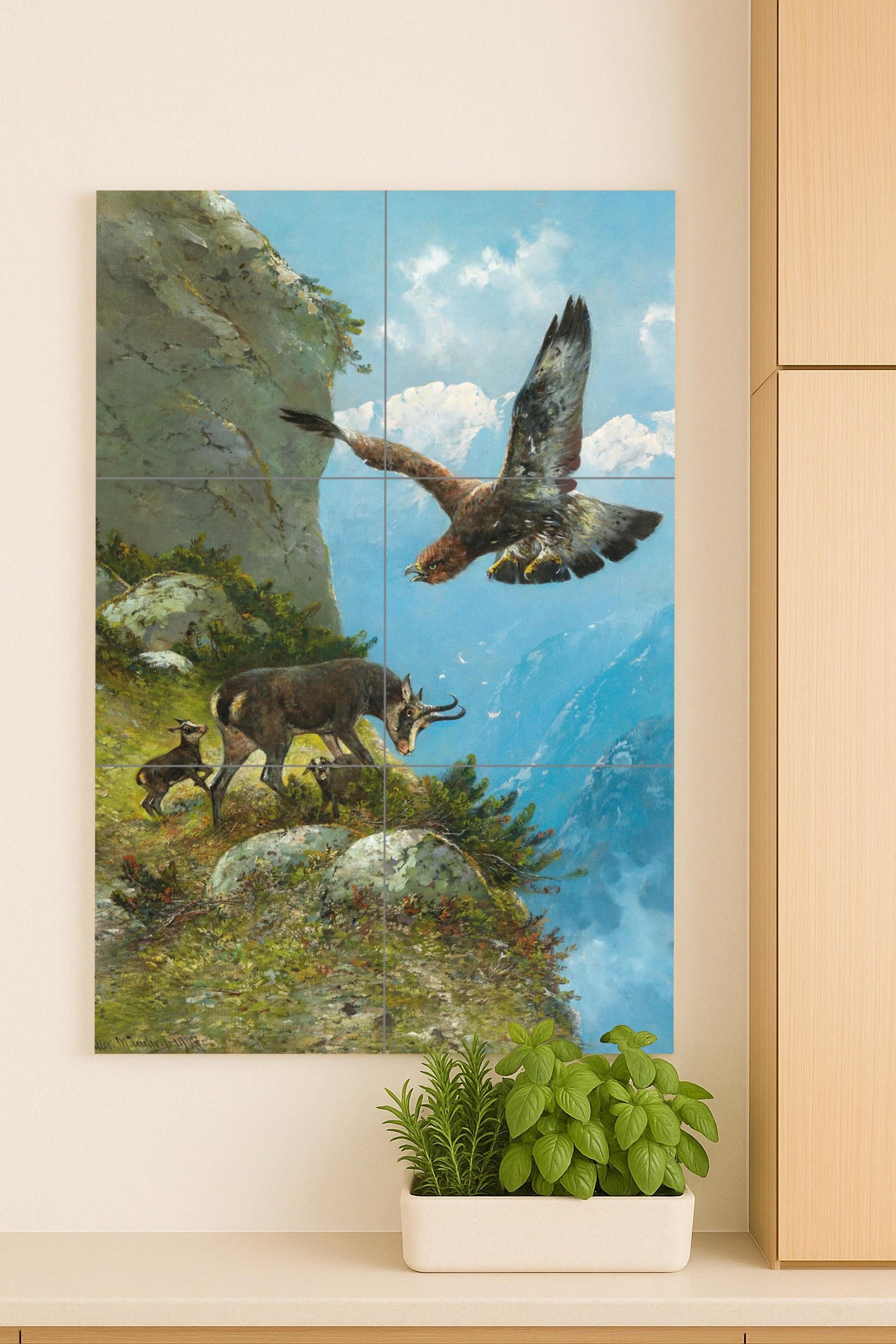 Águila y rebeco — Representa una espectacular escena de fauna alpina